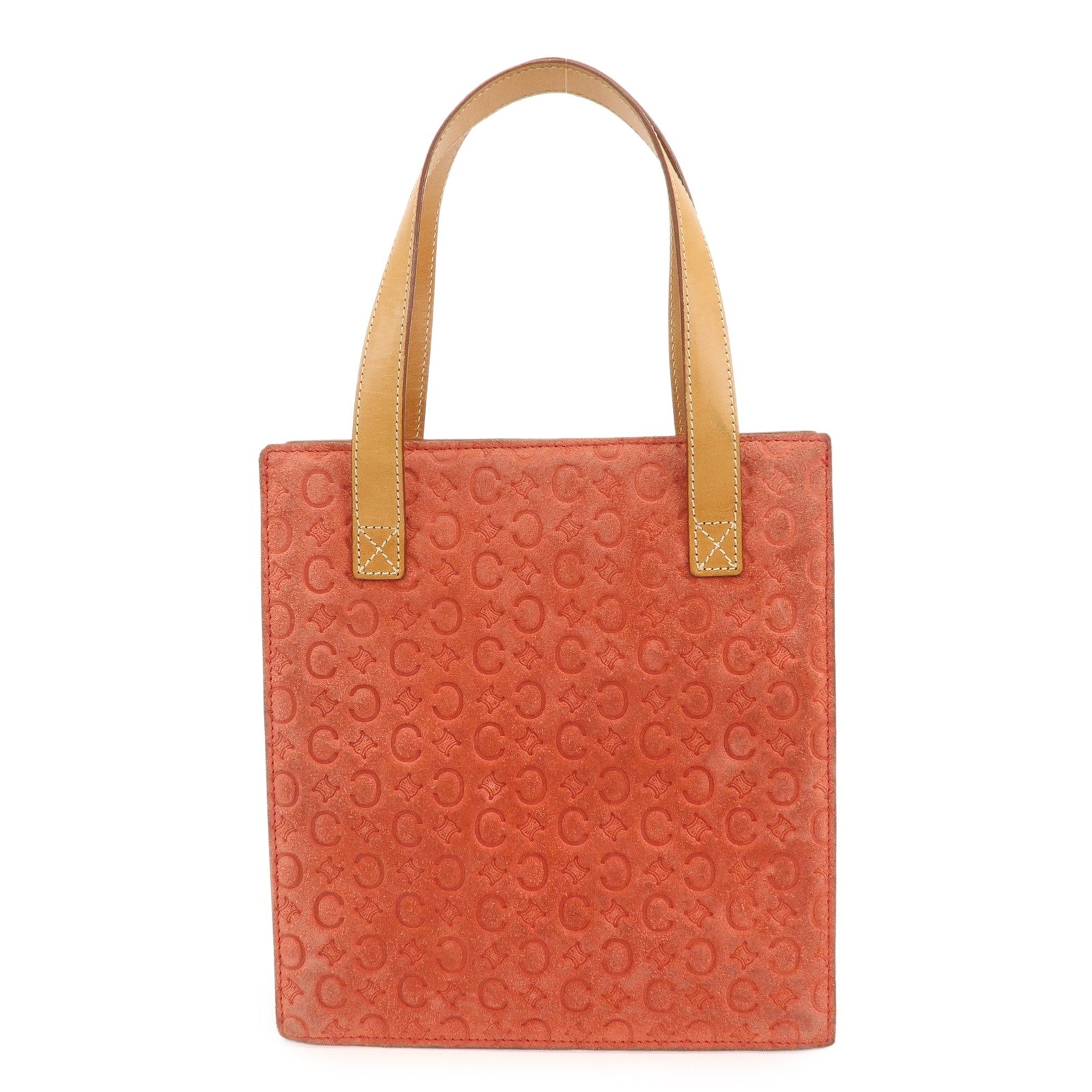 CELINE C Macadam Suede Leather Tote Bag Hand Bag Orange Light Brown