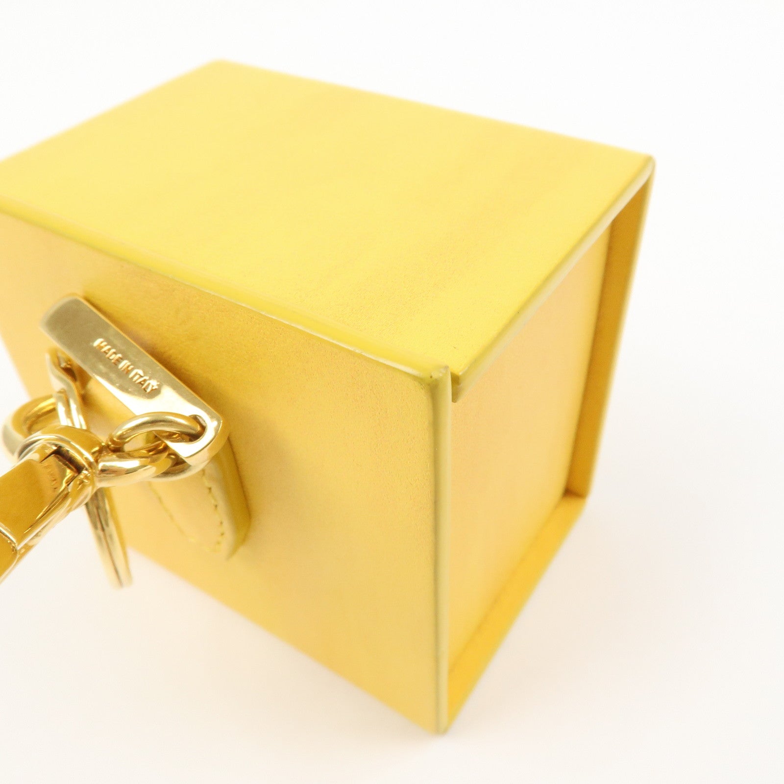 FENDI Logo Leather Mini Box Bag Charm Key Holder Yellow 7AR894