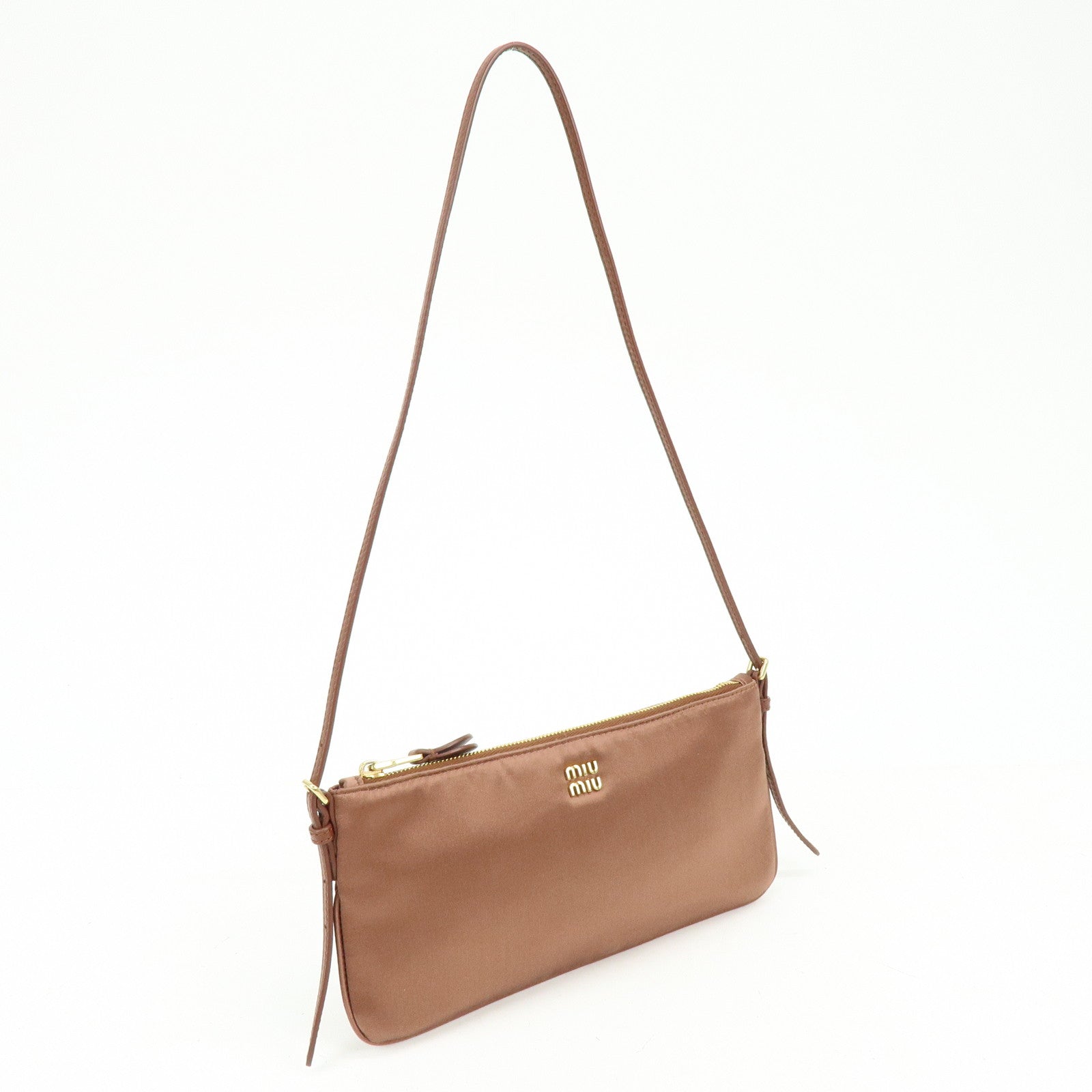 MIU MIU Logo Satin Mini Hand Bag Shoulder Bag Brown 5NI007