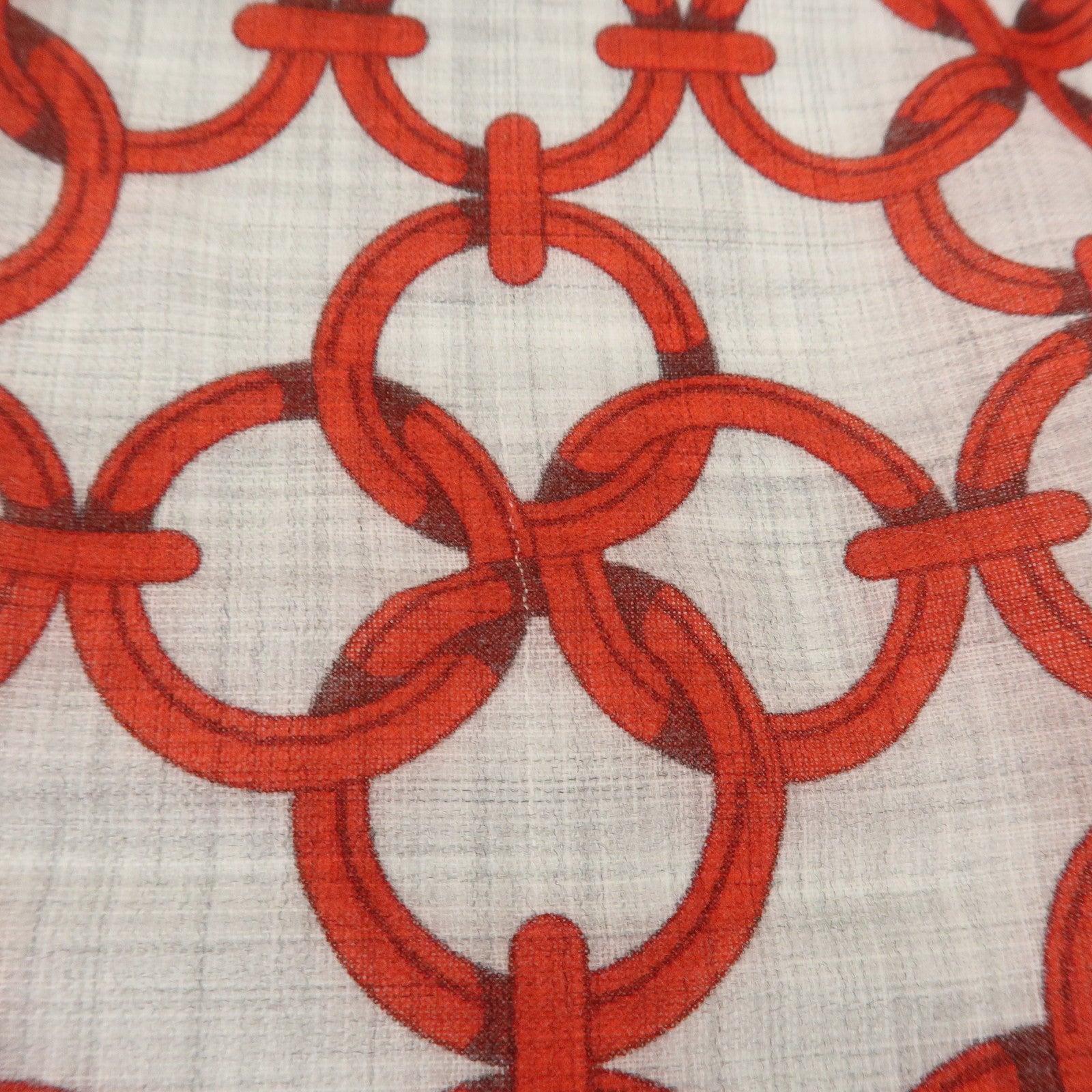 HERMES Rectangle Scarf Maillon et Chﾃｪne Cashmere 100% Gray Red