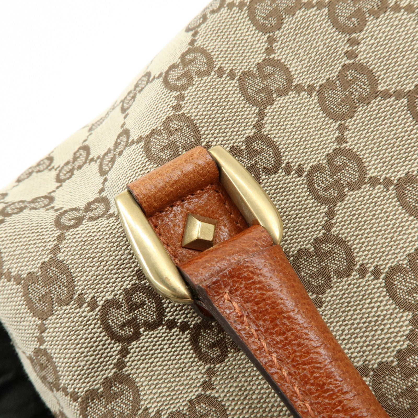 GUCCI GG Canvas Leather Hand Bag Boston Bag Beige Brown 120886