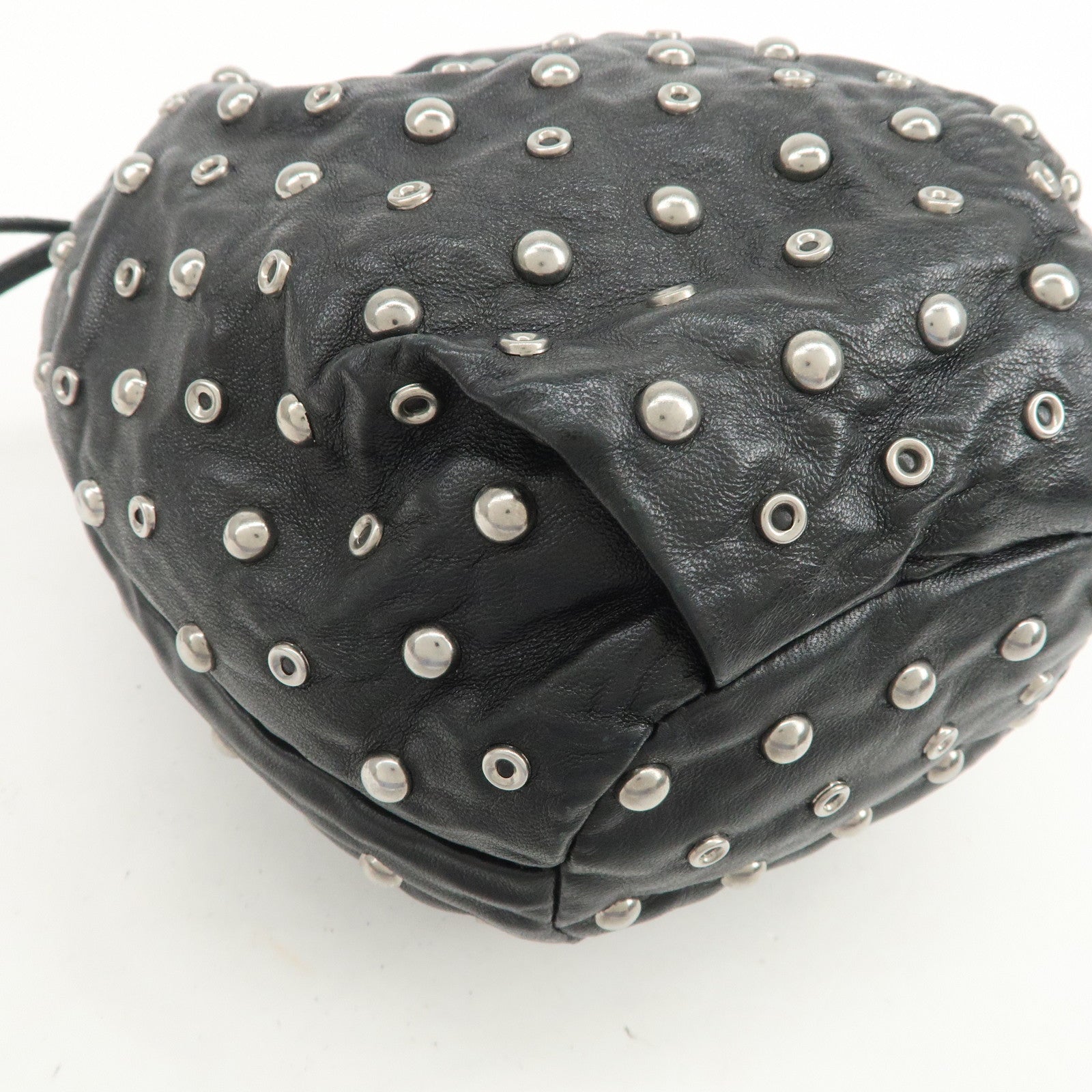 PRADA Studs Leather Drawstring Bag Cosmetic Pouch Black