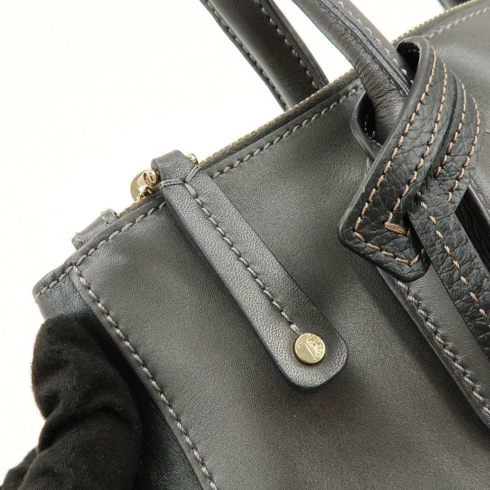 TOD’S D Cube Leather 2Way Bag Hand Bag Shoulder Bag Dark Gray