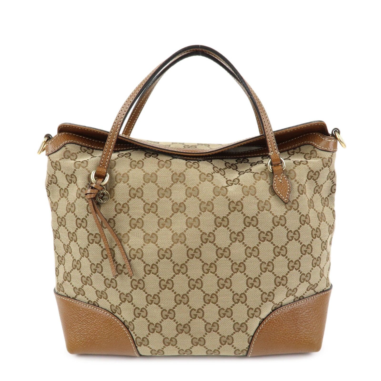 GUCCI Interlocking G GG Canvas Leather Hand Bag Beige Brown 353120