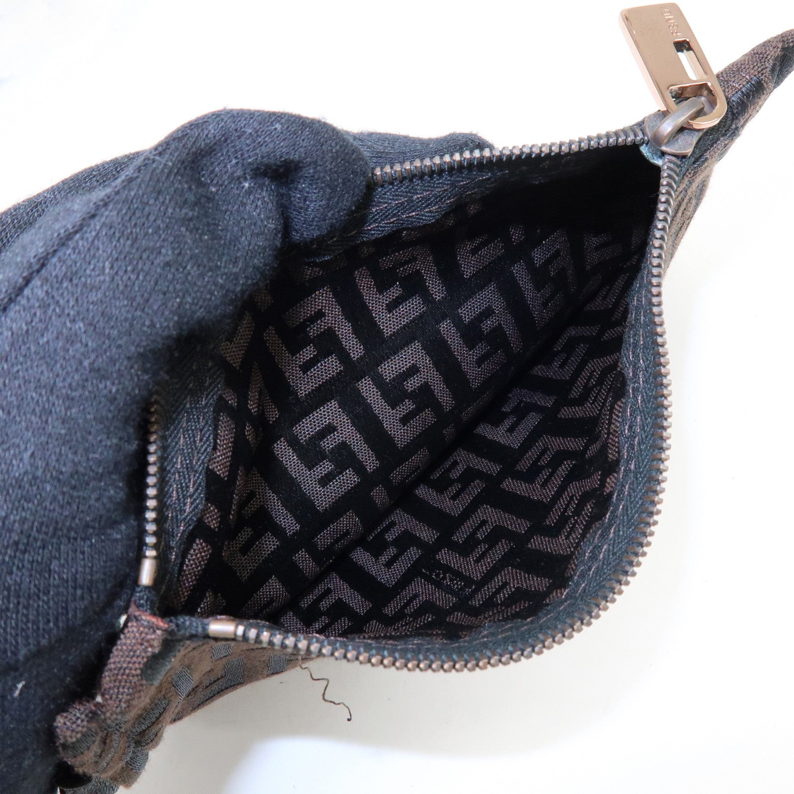 FENDI Zucchino Canvas Leather Tote Bag Shoulder Bag Brown