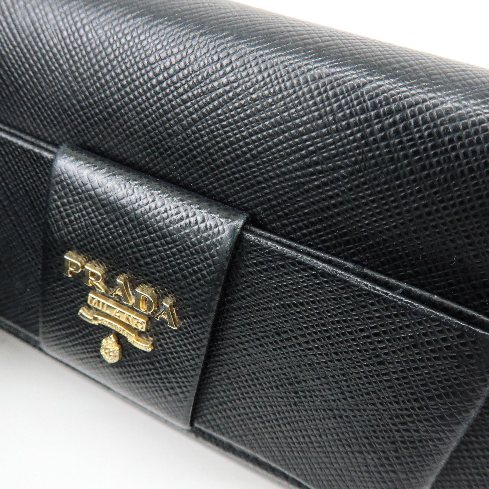 PRADA Saffiano Leather Ribbon Long Wallet Black