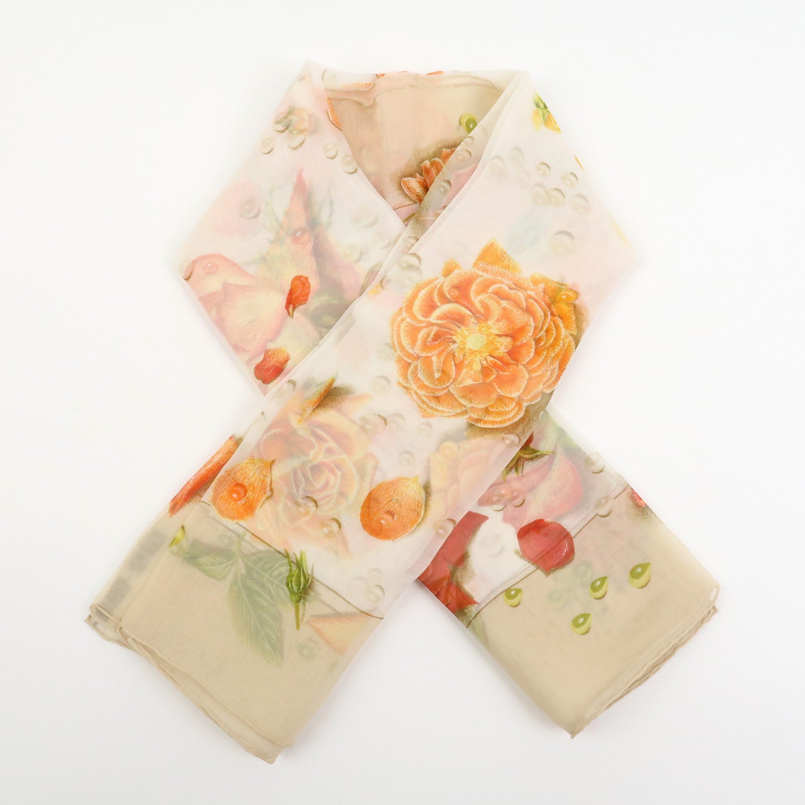 HERMES Carre 90 Silk 100% LA ROSEE Anne Gavarni Scarf Orange