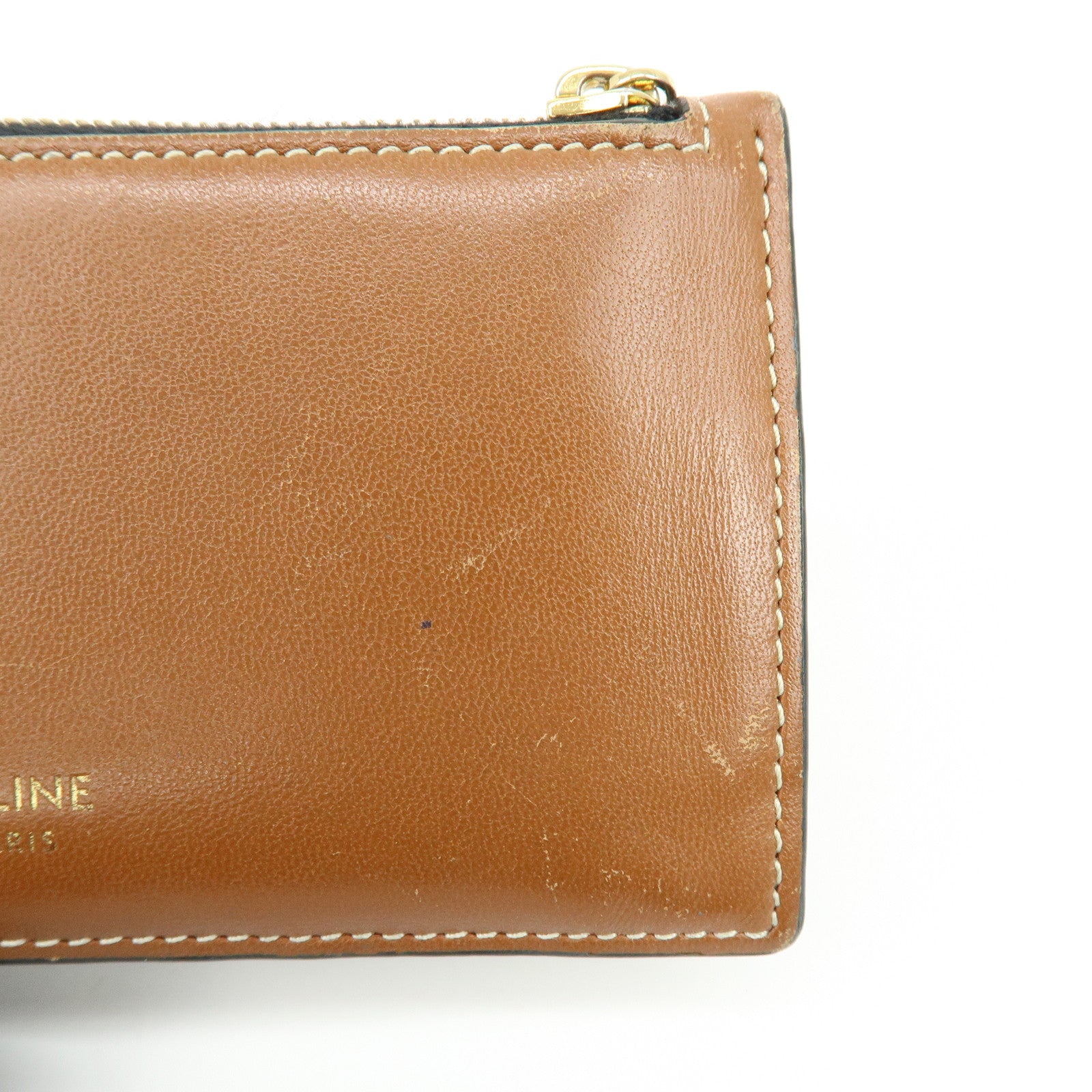 CELINE Triomphe Leather PVC Canvas Card Fragment Case Black Brown