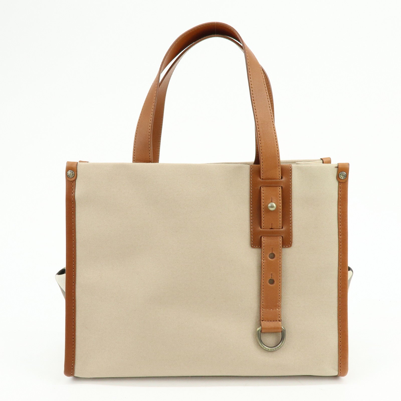 BURBERRY Nova Plaid Canvas Leather Tote Bag Hand Bag Beige Brown