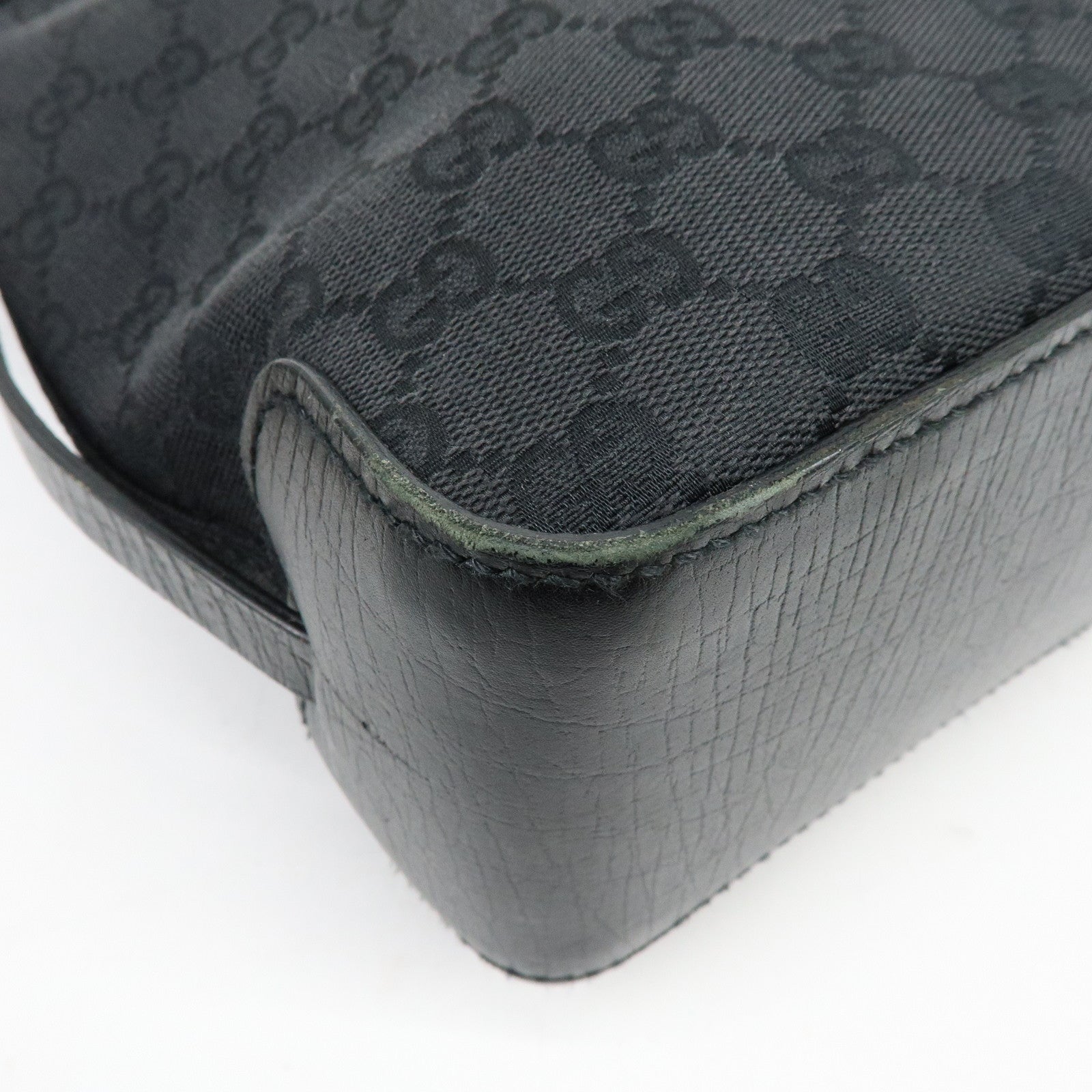 GUCCI GG Canvas Leather Tote Bag Hand Bag Shoulder Bag Black 107757