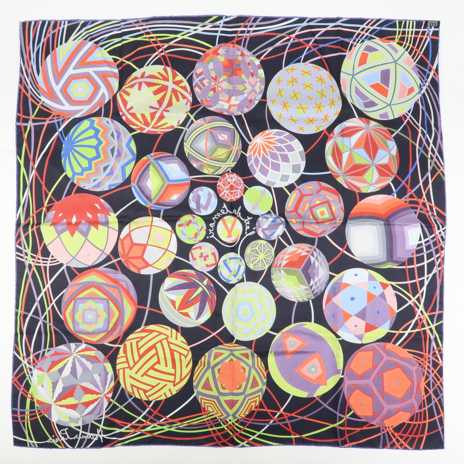HERMES Carre 90 Silk 100% Scarf L'art du temari Black