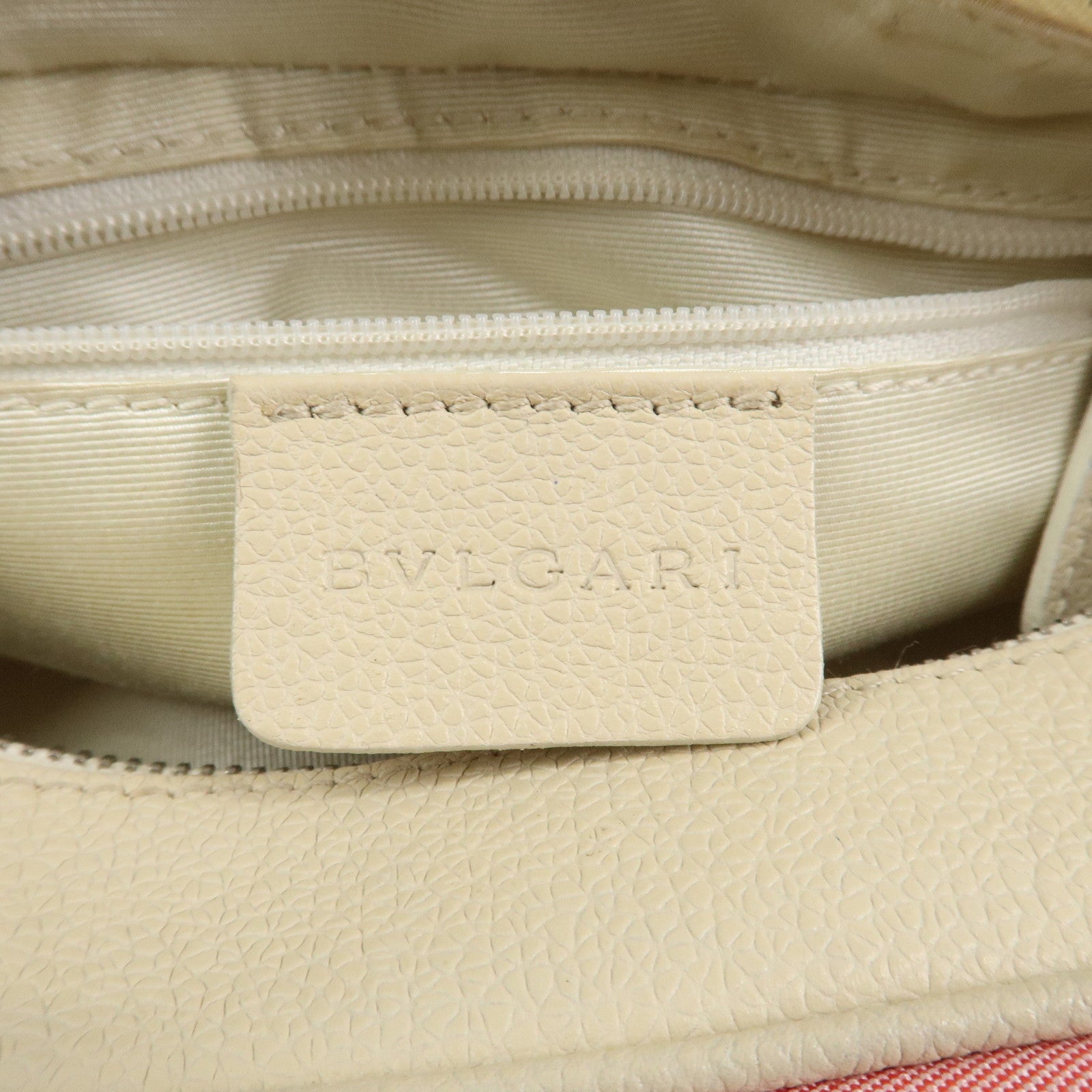 BVLGARI Logo Mania Canvas Leather Hand Bag Pink Ivory