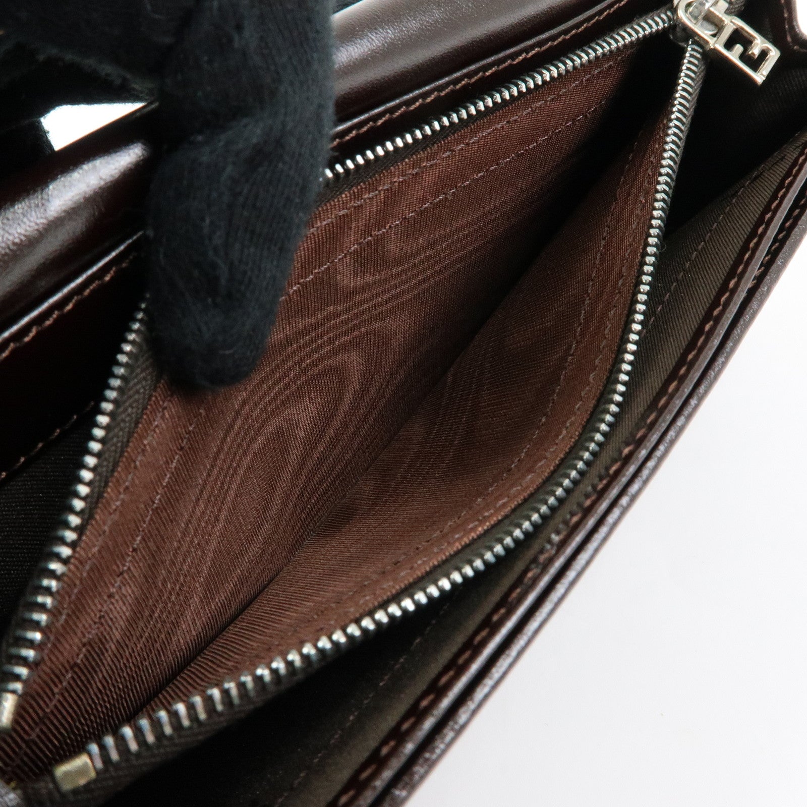 FENDI Zucca Canvas Leather Bi-fold Long Wallet Brown 30851