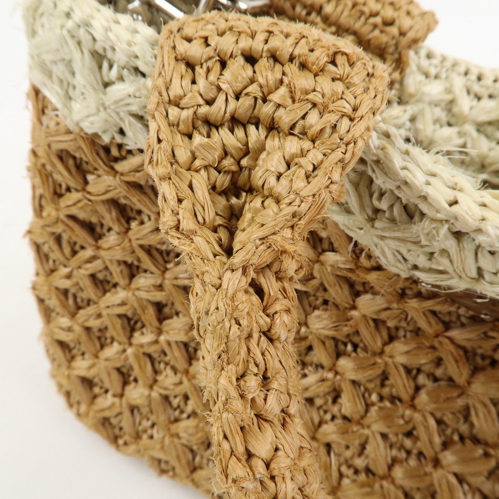 PRADA Canapa Raffia 2 Way Bag Hand Shoulder Bag Brown Ivory BN2889