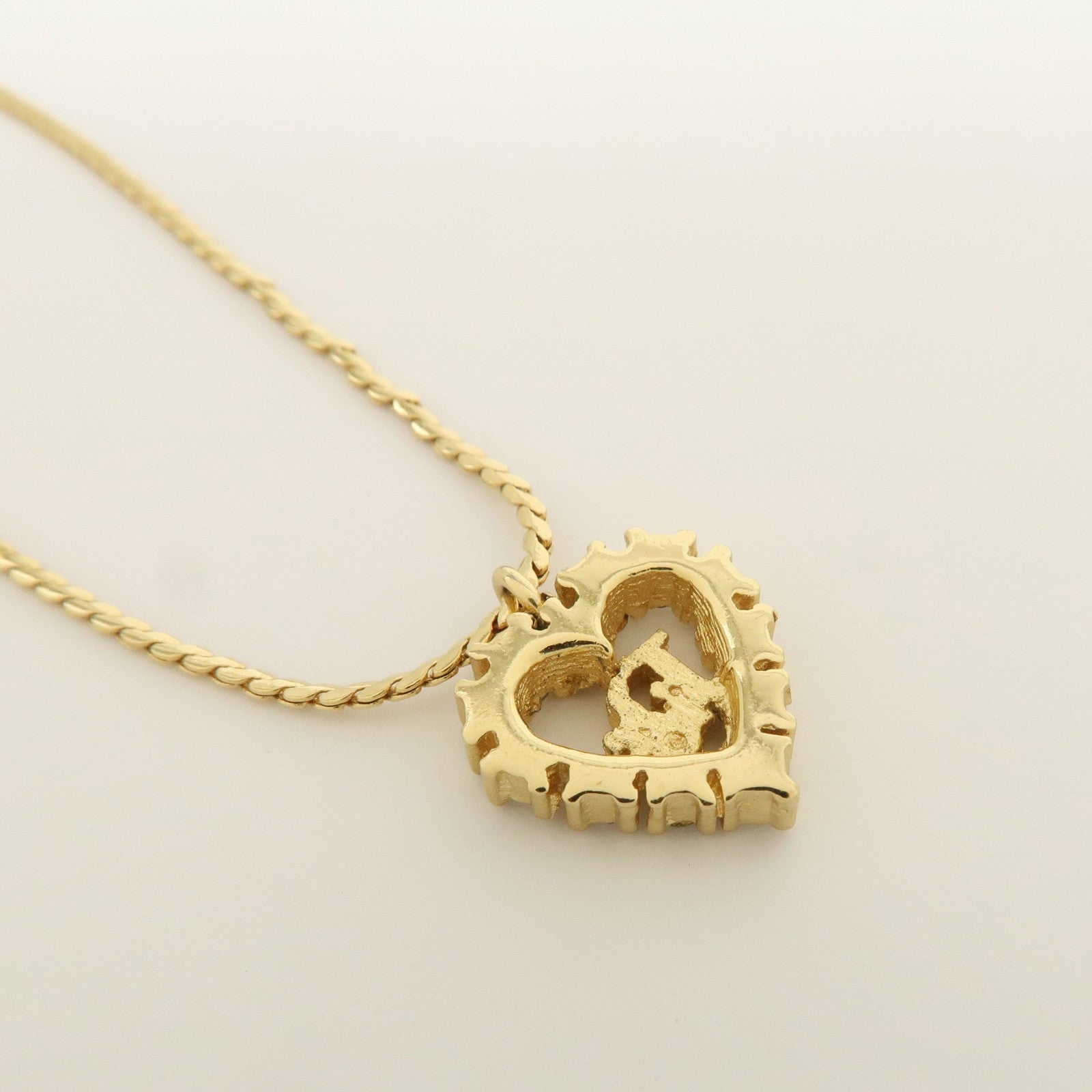 Christian Dior Heart Metal Rhinestone Necklace Gold