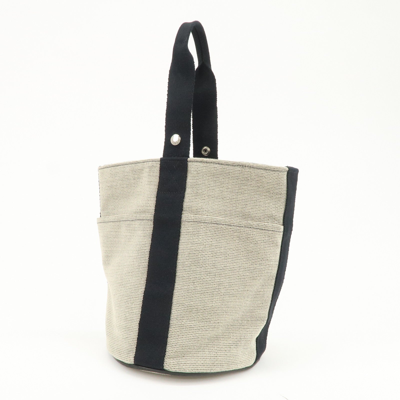 HERMES Saxo MM Toile H Hand Bag Bucket Bag Ivory Black