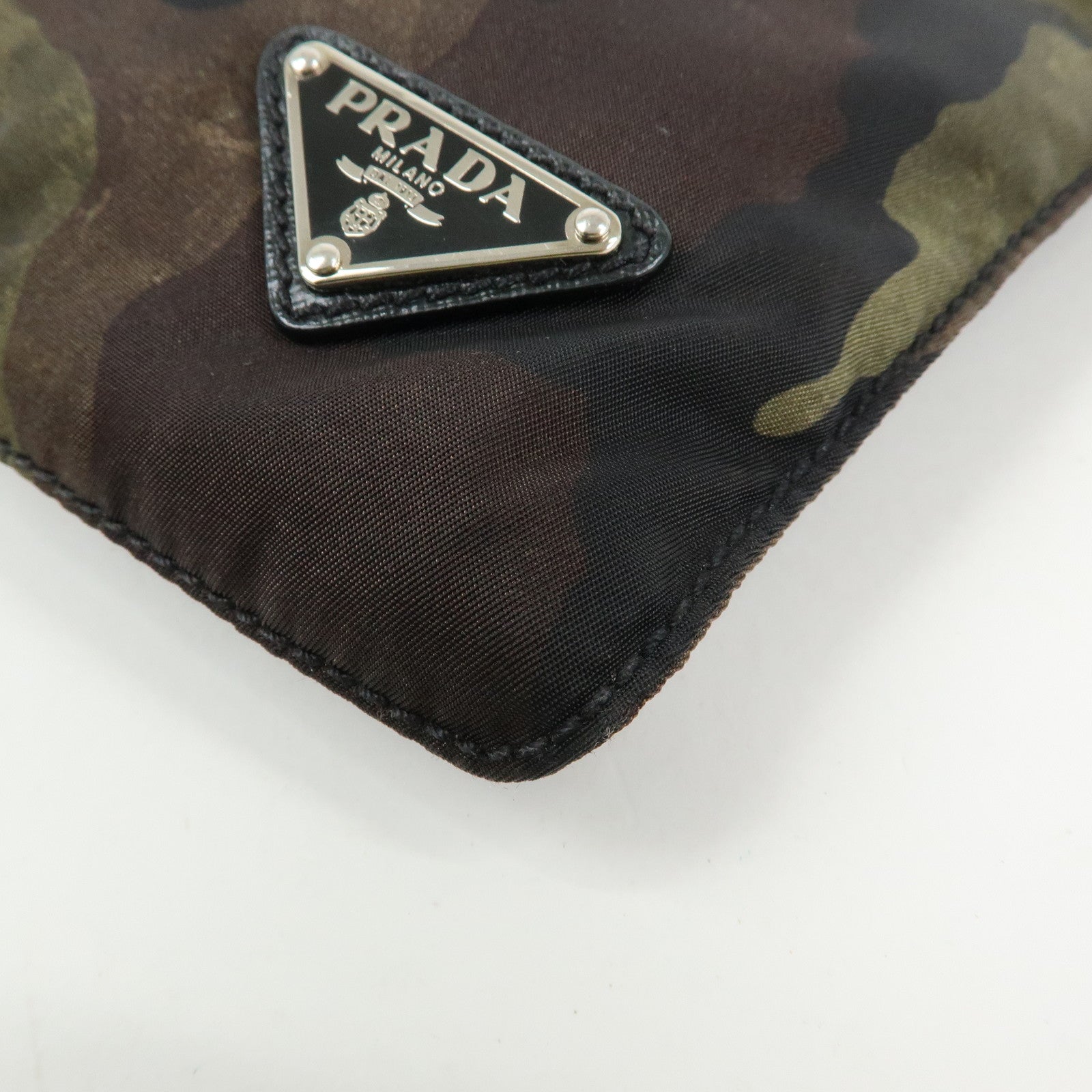 PRADA Triangle Logo Nylon Leather Camouflage Shoulder Bag VA0886