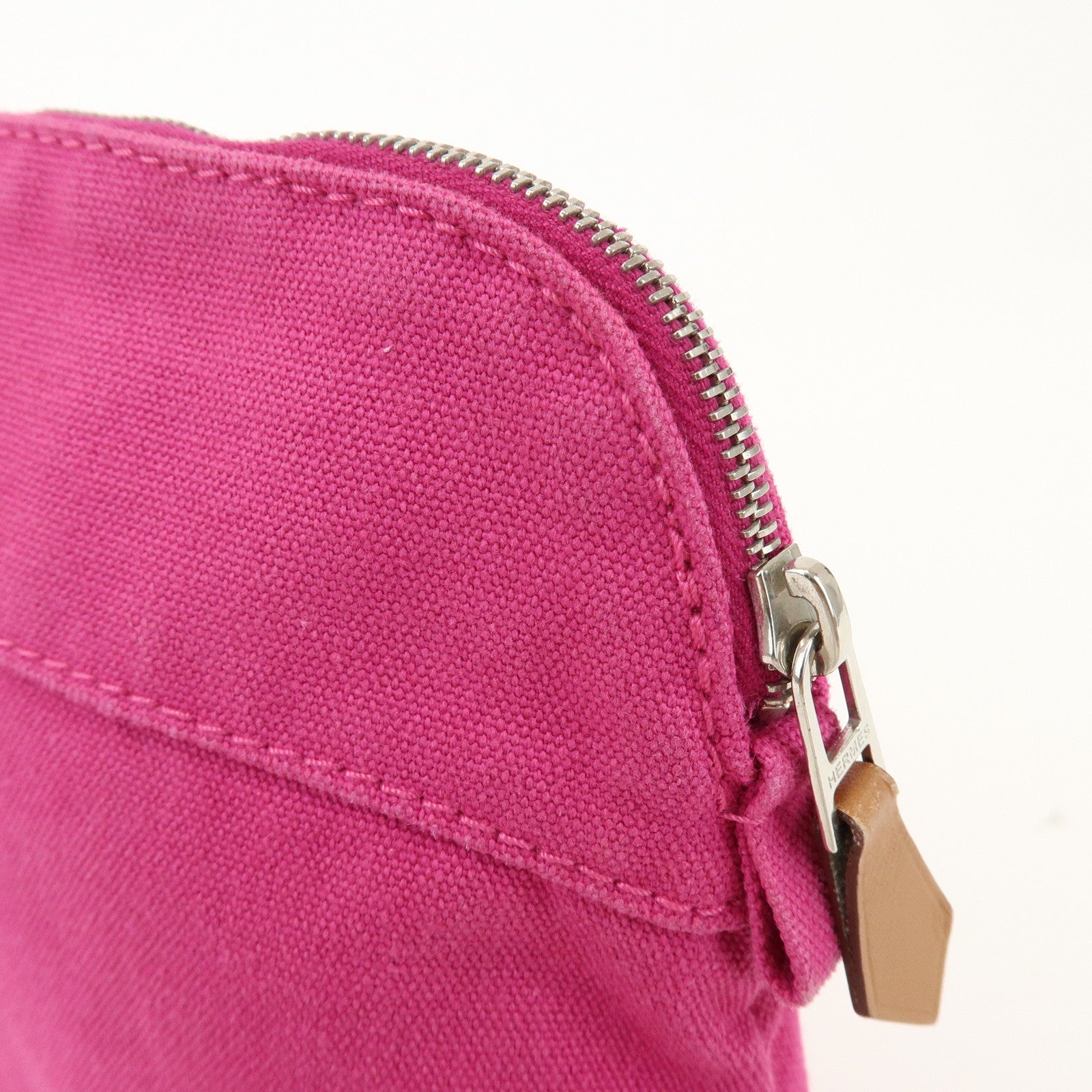 HERMES Logo Cotton Leather Bolide Pouch Mini Cosmetic Pouch Pink
