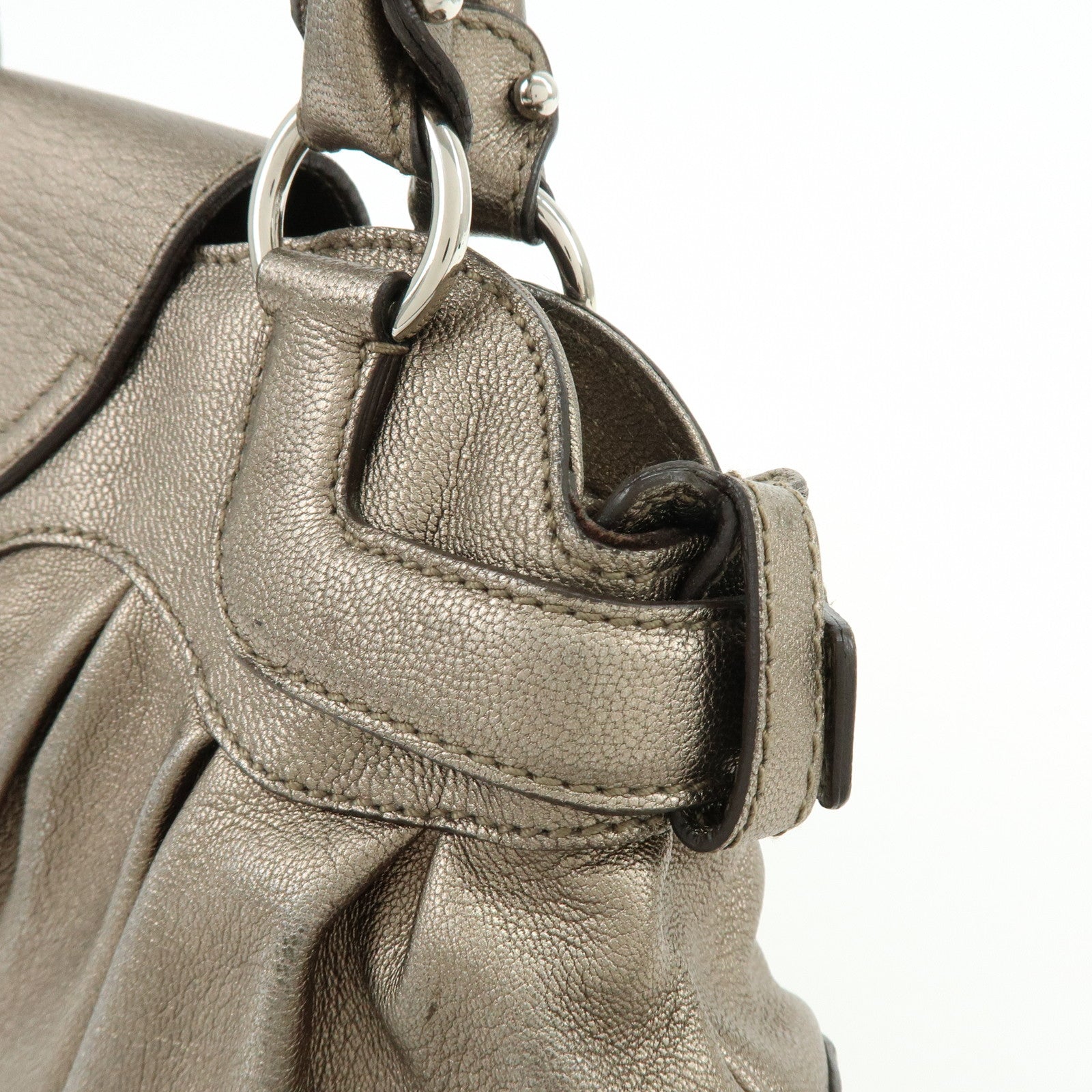 Ferragamo Gancini Leather Hand Bag Shoulder Bag Bronze