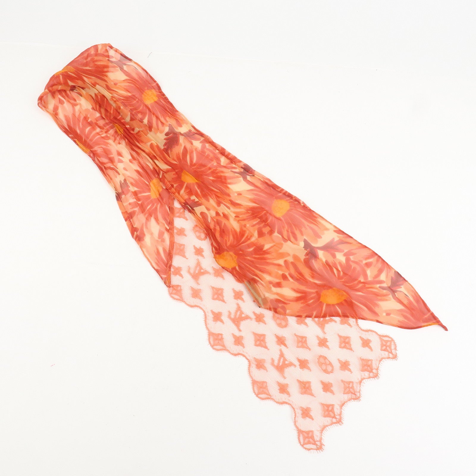 Louis Vuitton Monogram Silk Cotton Nylon Scarf Flower Print Orange
