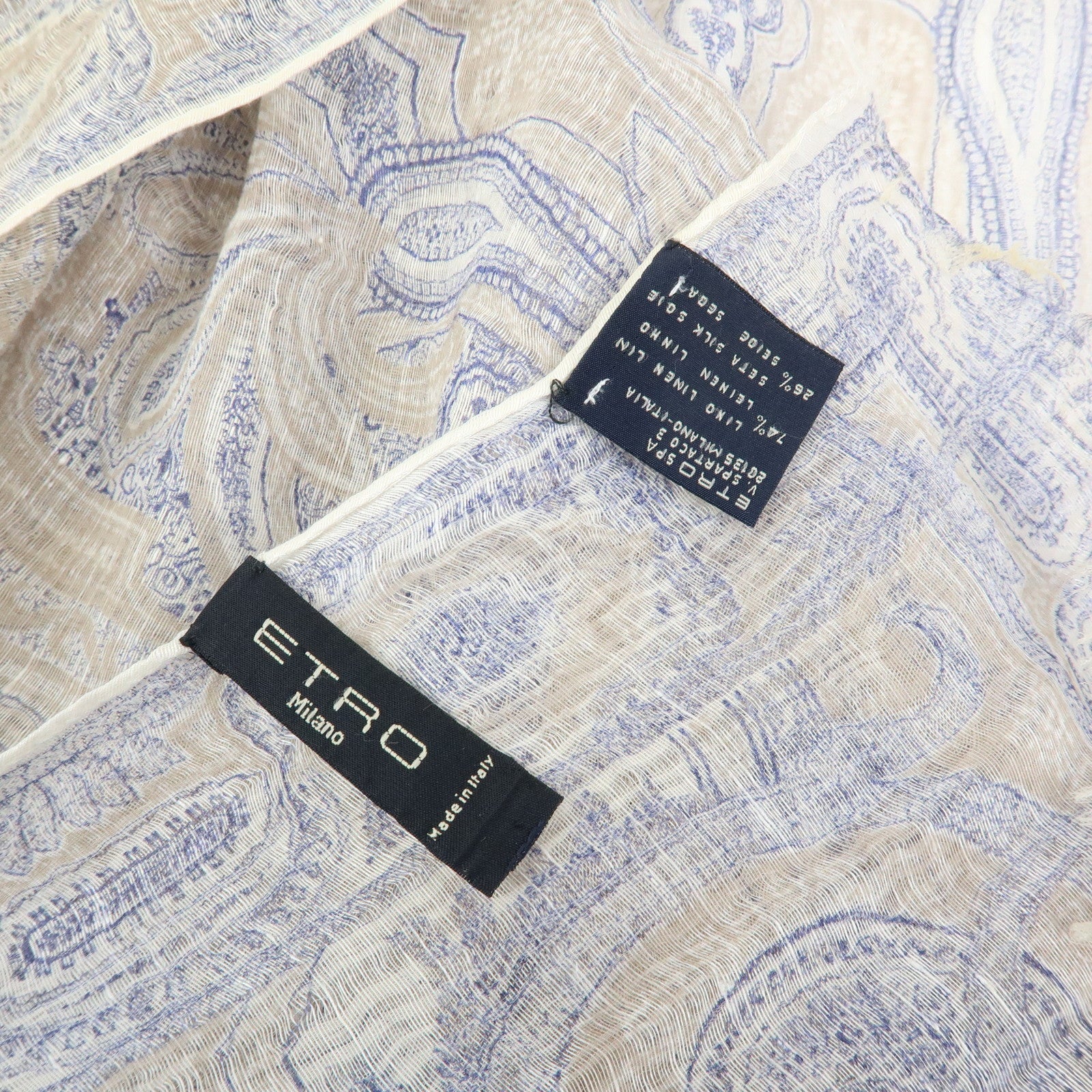 ETRO Set of 2 Silk Linen Scarf Peisley Flower Beige Yellow Blue