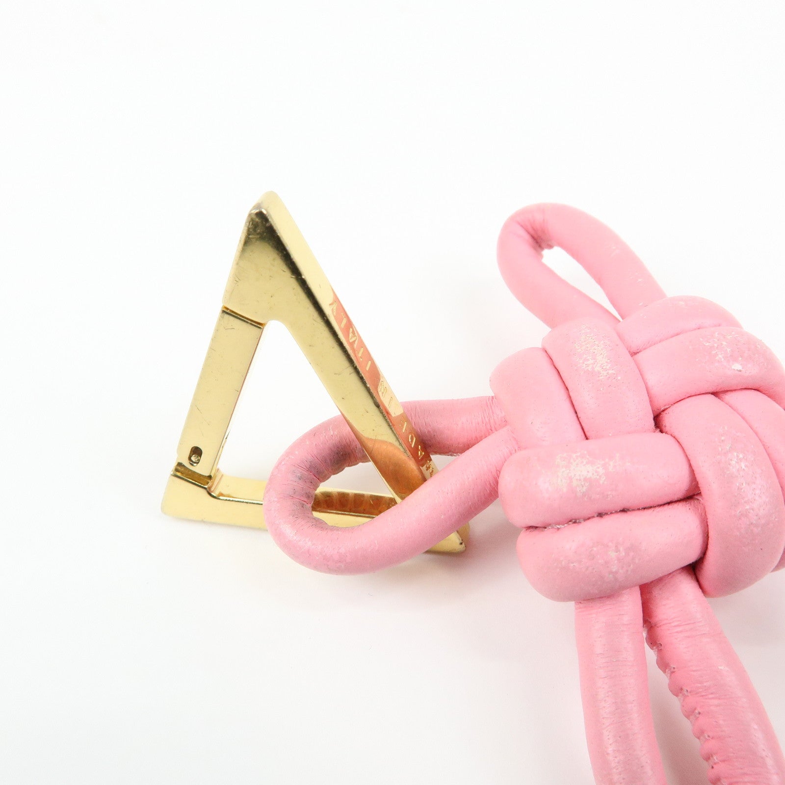 BOTTEGA VENETA Leather Metal Bag Charm Key Chain Gold Pink