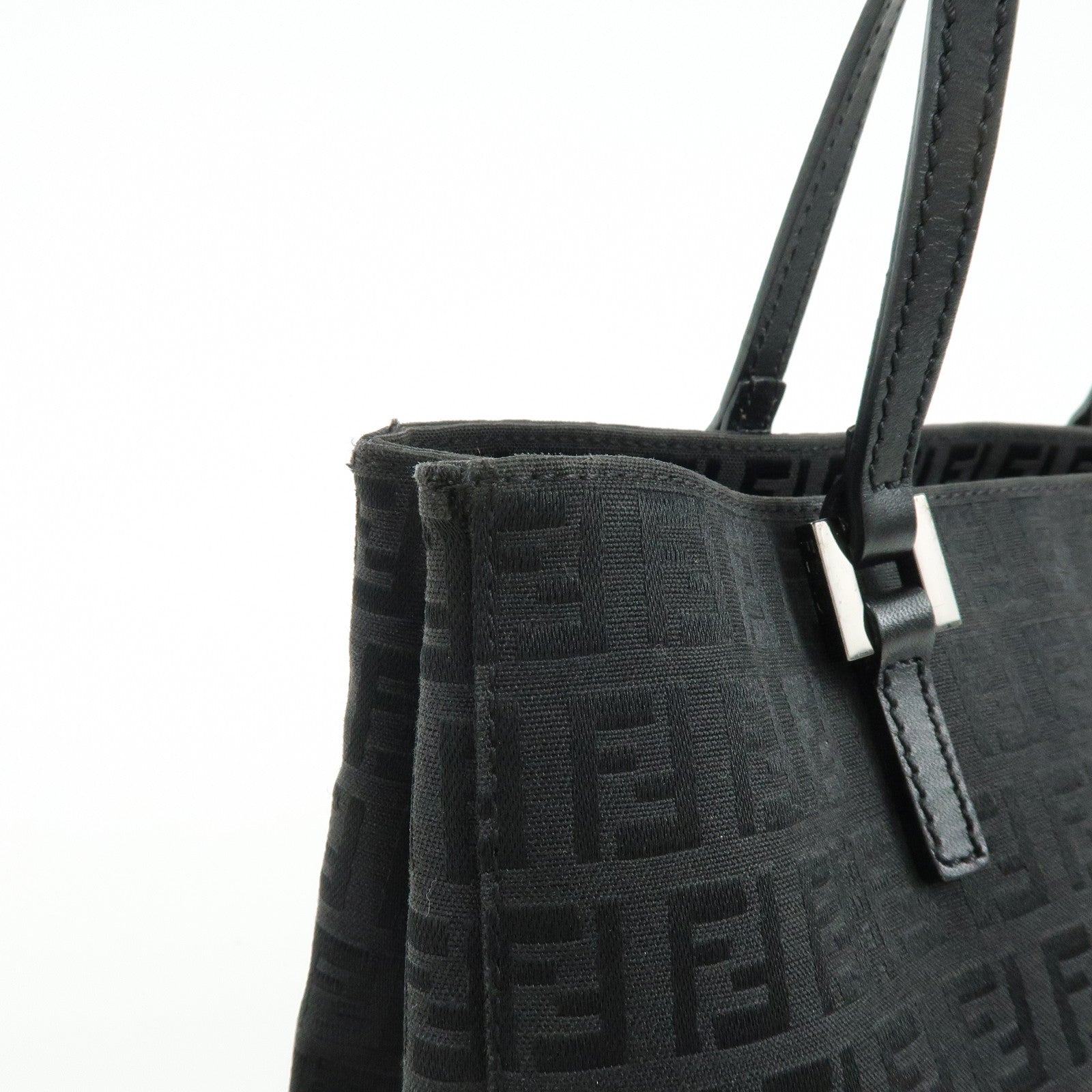FENDI Zucchino Canvas Leather Tote Bag Hand Bag Black 8BH072