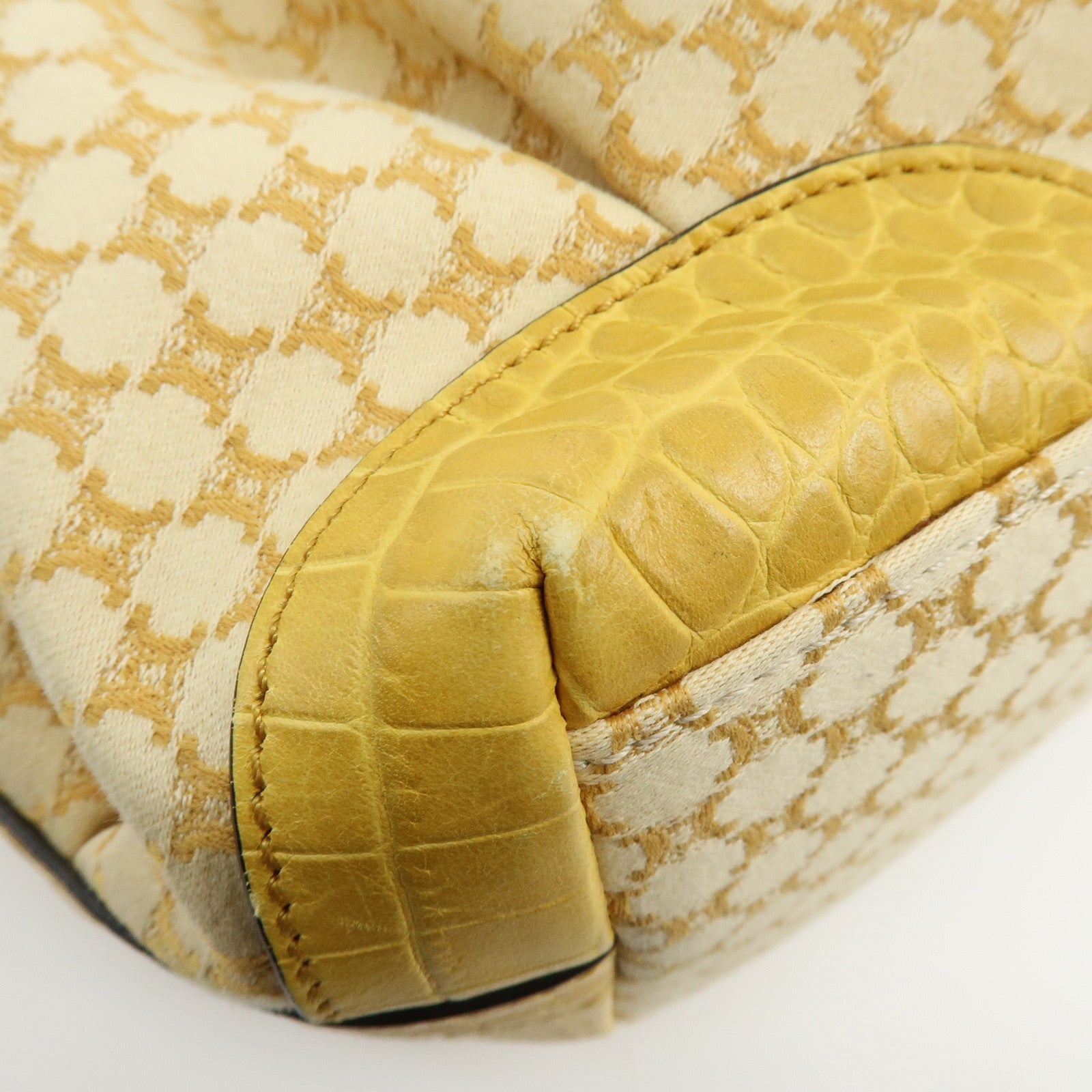 CELINE Macadam Embossed Leather Tote Bag Shoulder Bag Yellow Beige