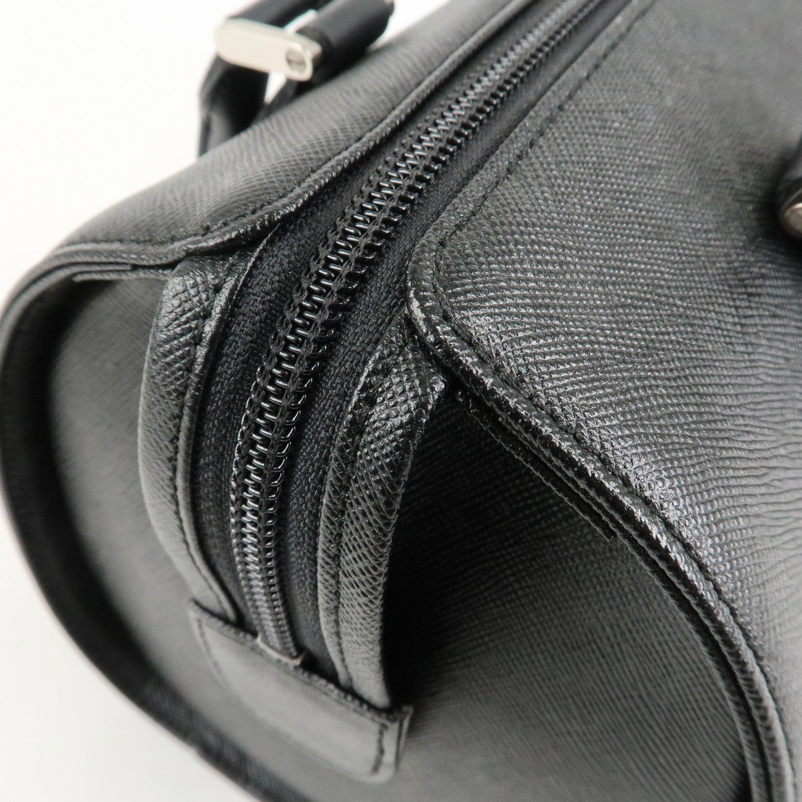 BURBERRY Leather Boston Bag Hand Bag Black Silver HDW Used