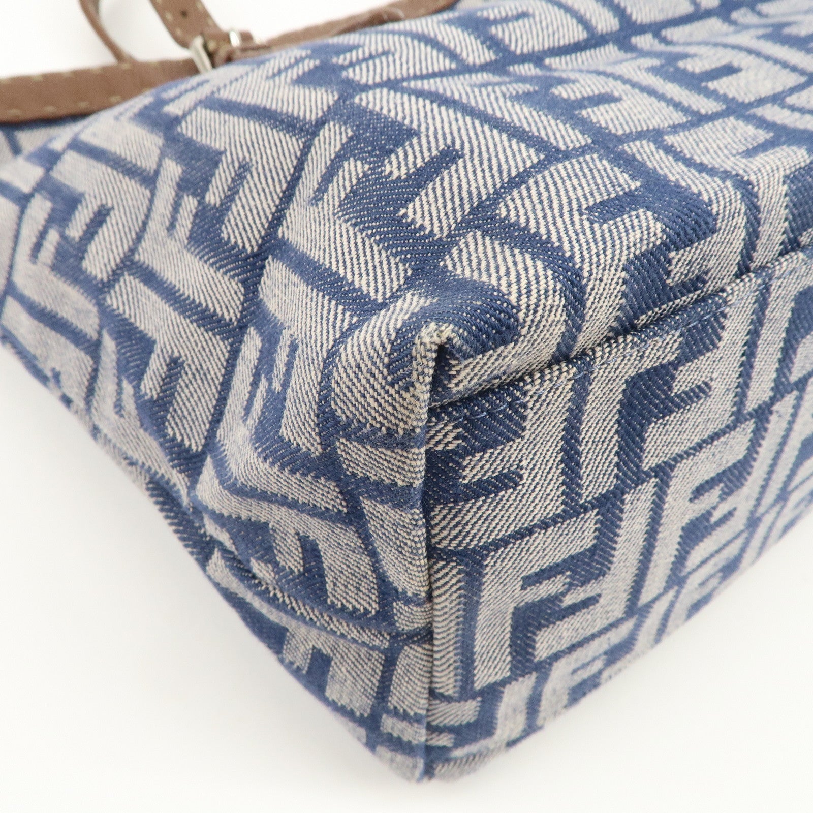 FENDI Zucca Seleria Denim Leather Tote Bag Hand Bag Blue 8BH179
