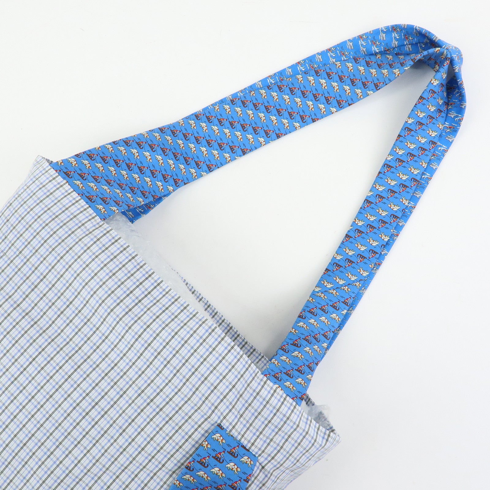 HERMES Silk Necktie Tote Bag Shoulder Bag Hand Bag Blue