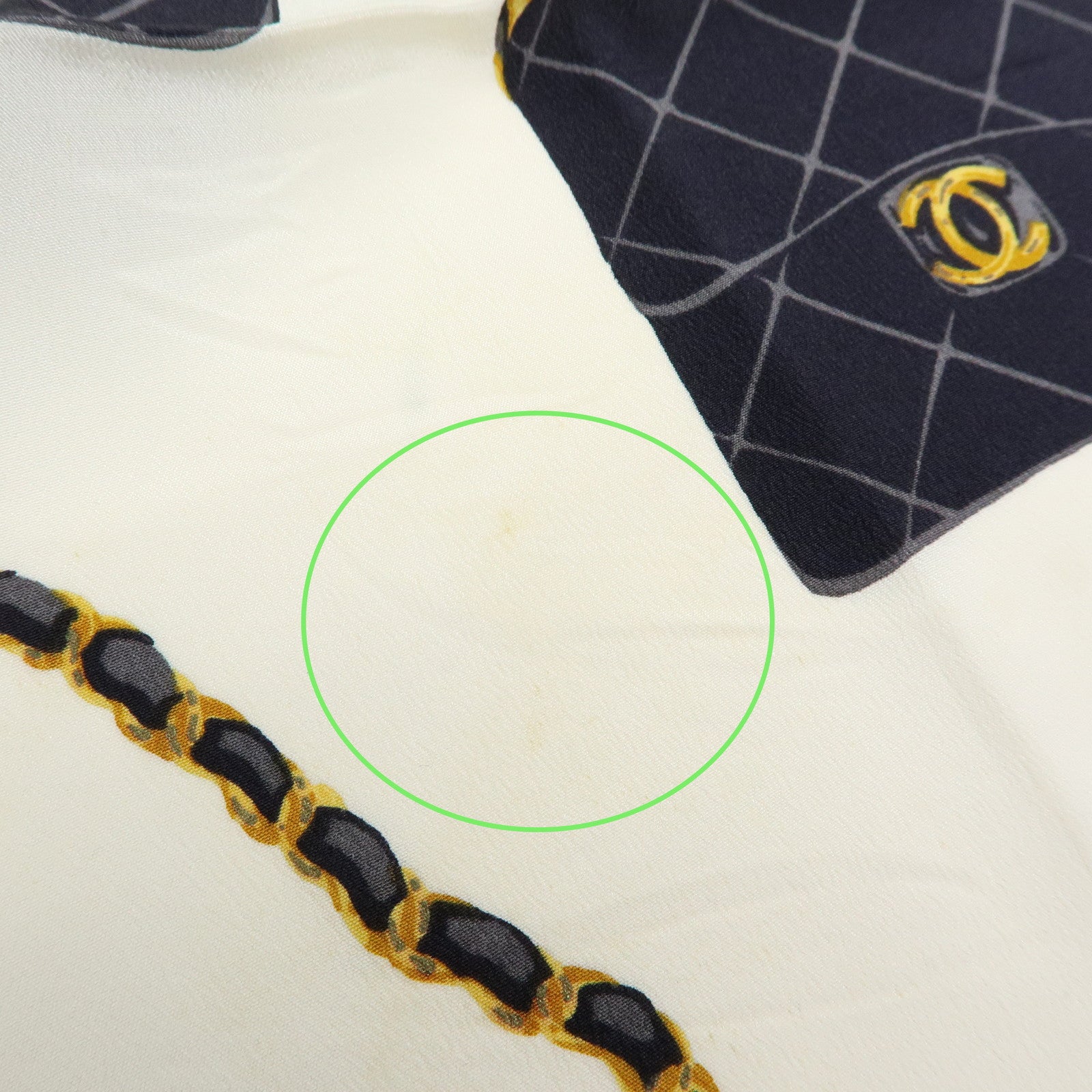 CHANEL Silk 100% Scarf Matelasse Bag Motif 86cm×86cm Black Ivory