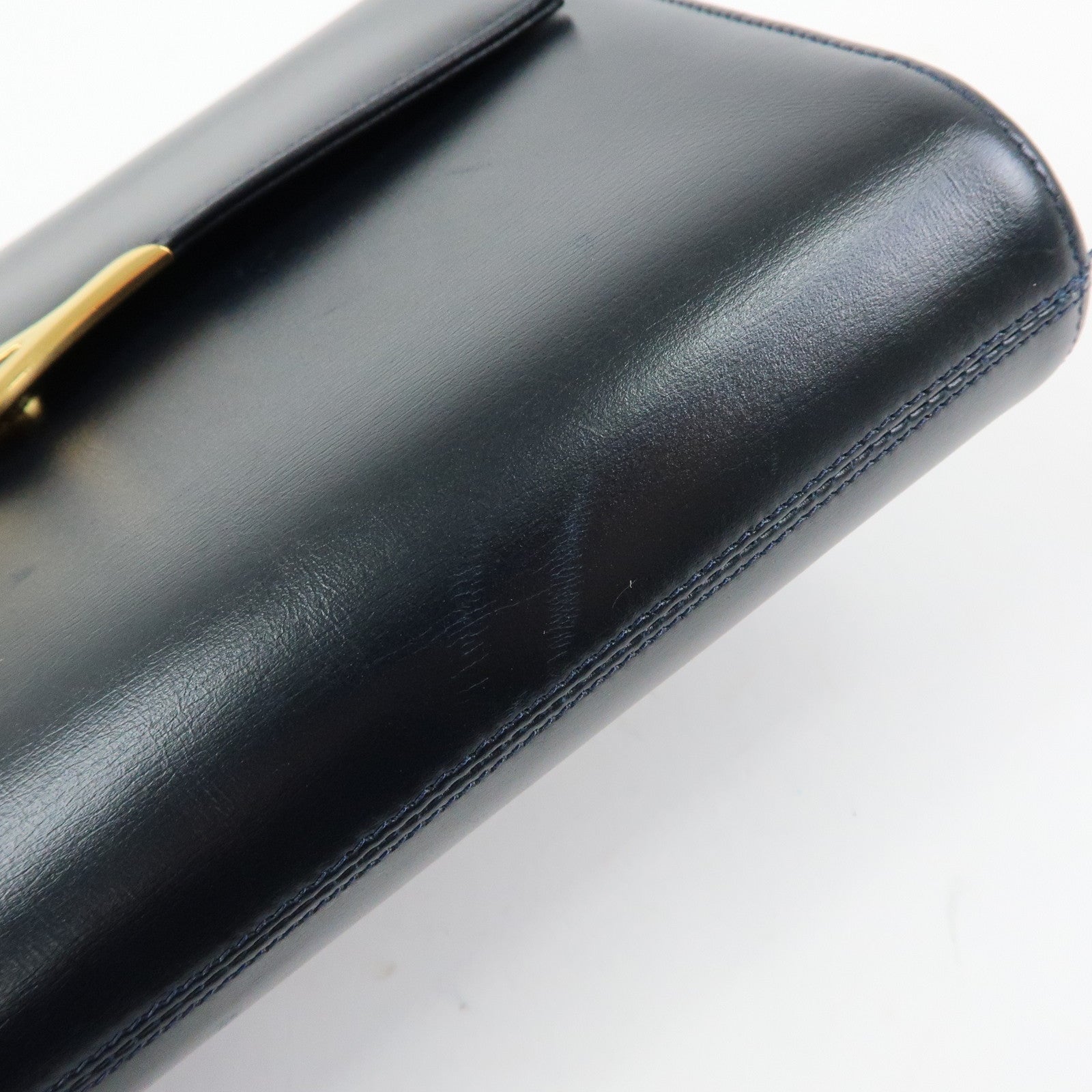 Cartier Sapphire Line Leather Clutch Bag Flat Pouch Dark Navy