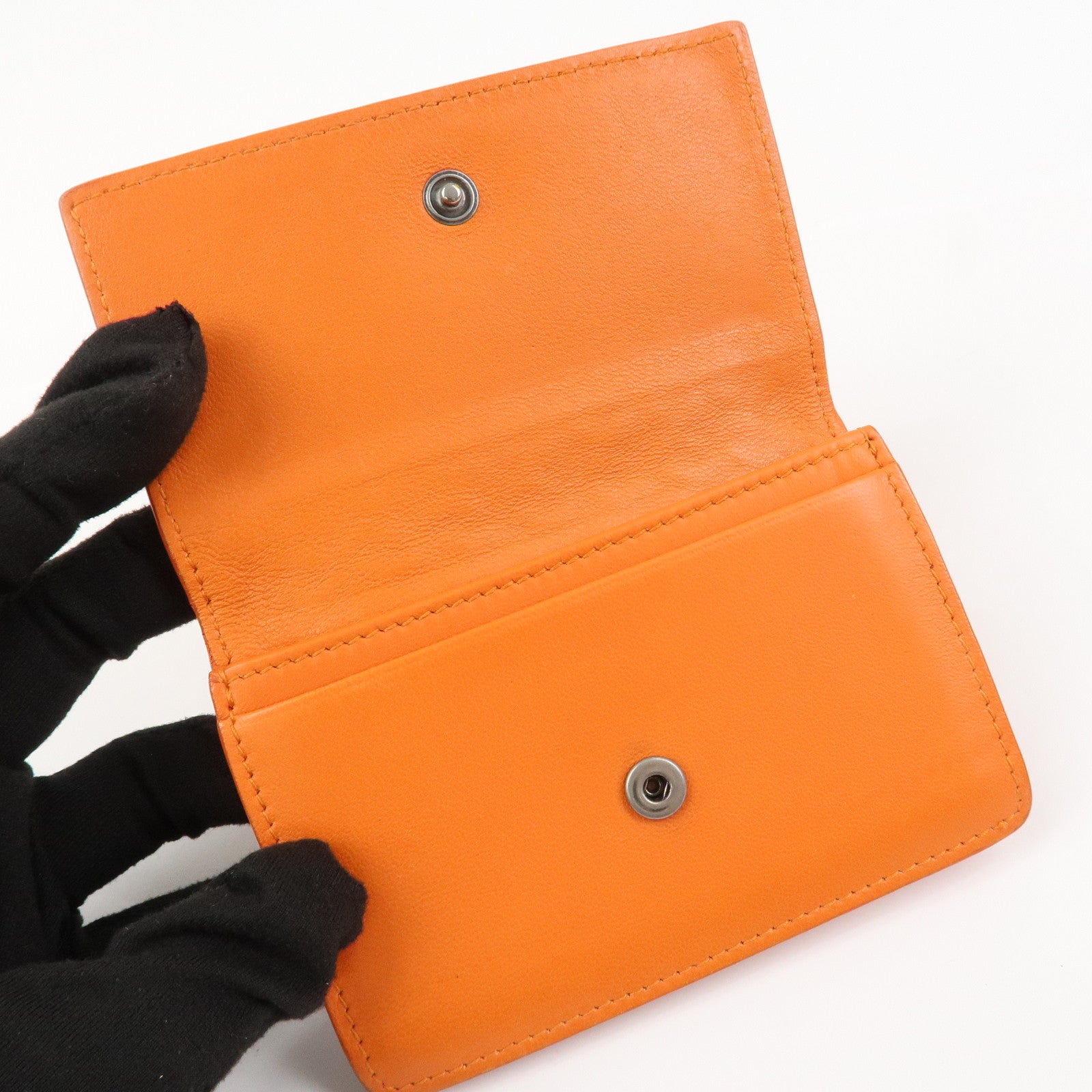 BOTTEGA VENETA Intrecciato Leather Card Case Card Holder Orange