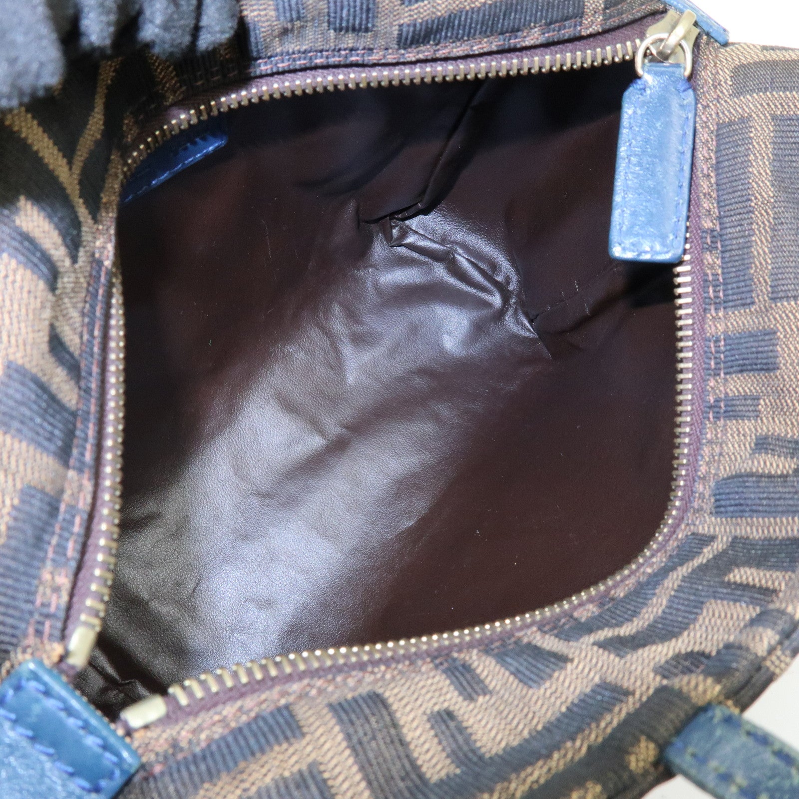 FENDI Zucca Canvas Leather Hand Bag Brown Black Navy 8N0000