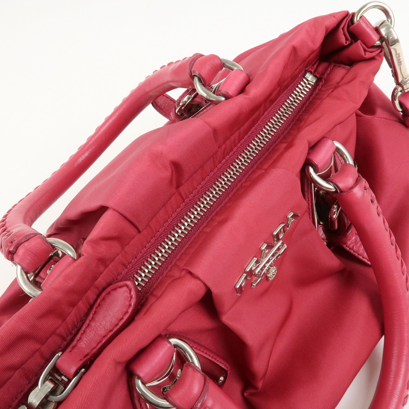 PRADA Logo Nylon Leather 2Way Bag Hand Bag Shoulder Bag Pink