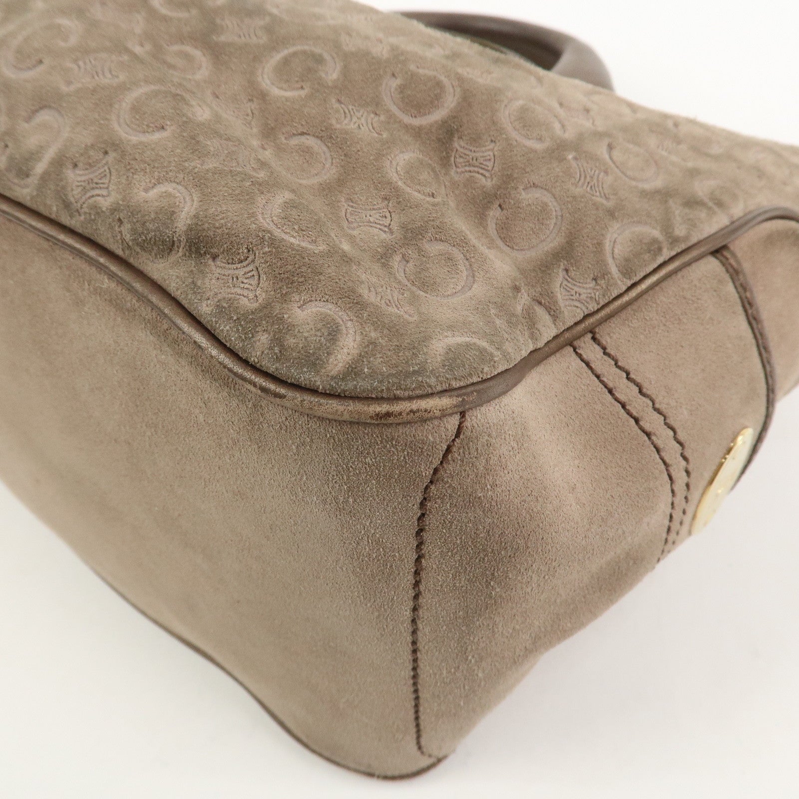 CELINE C Macadam Suede Leather Boogie Bag Hand Bag Beige Brown