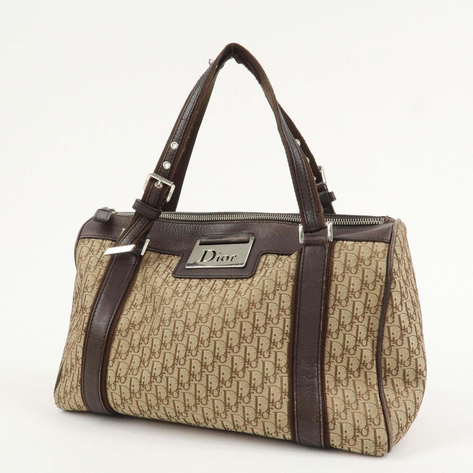 Christian Dior Trotter Street Chic Canvas Leather Boston Bag Beige