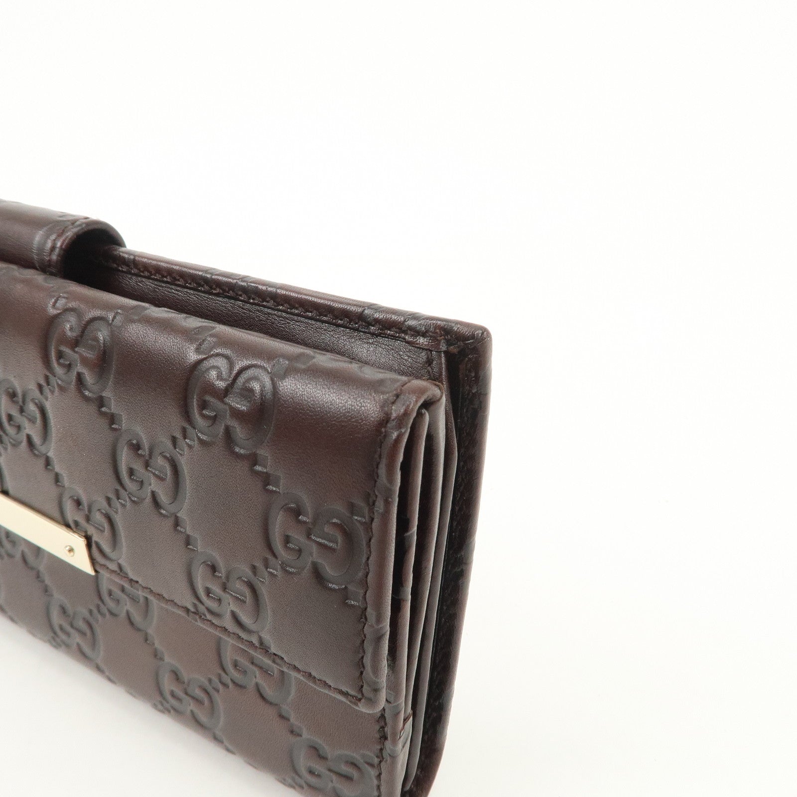 GUCCI Guccissima Leather W Hook Bi-Fold Long Wallet Brown 112715
