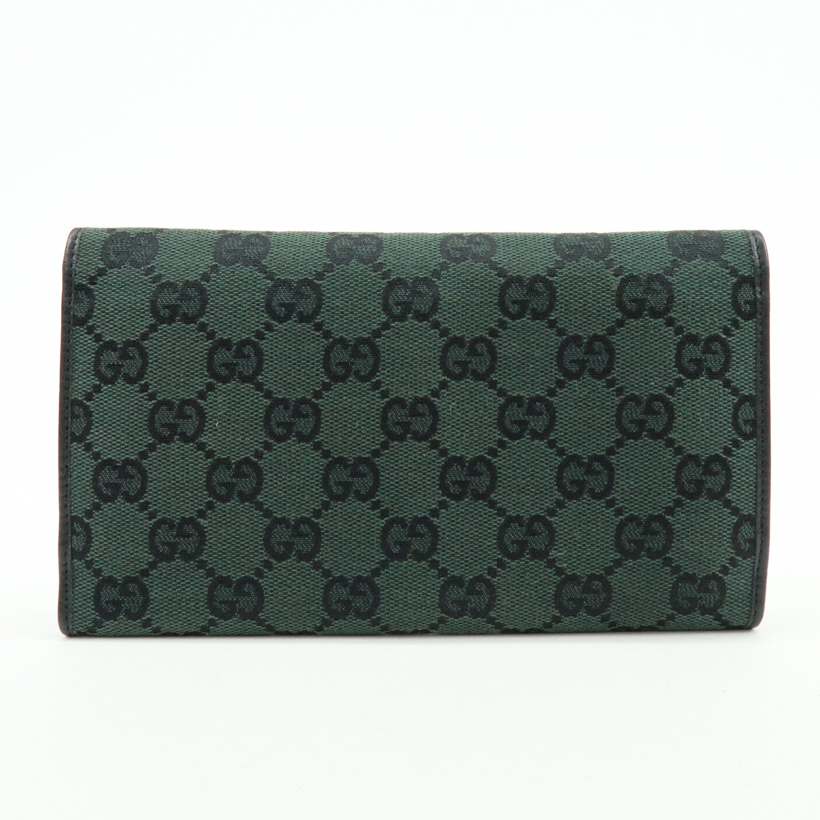 GUCCI GG Canvas Leather Long Wallet Green Black 257303