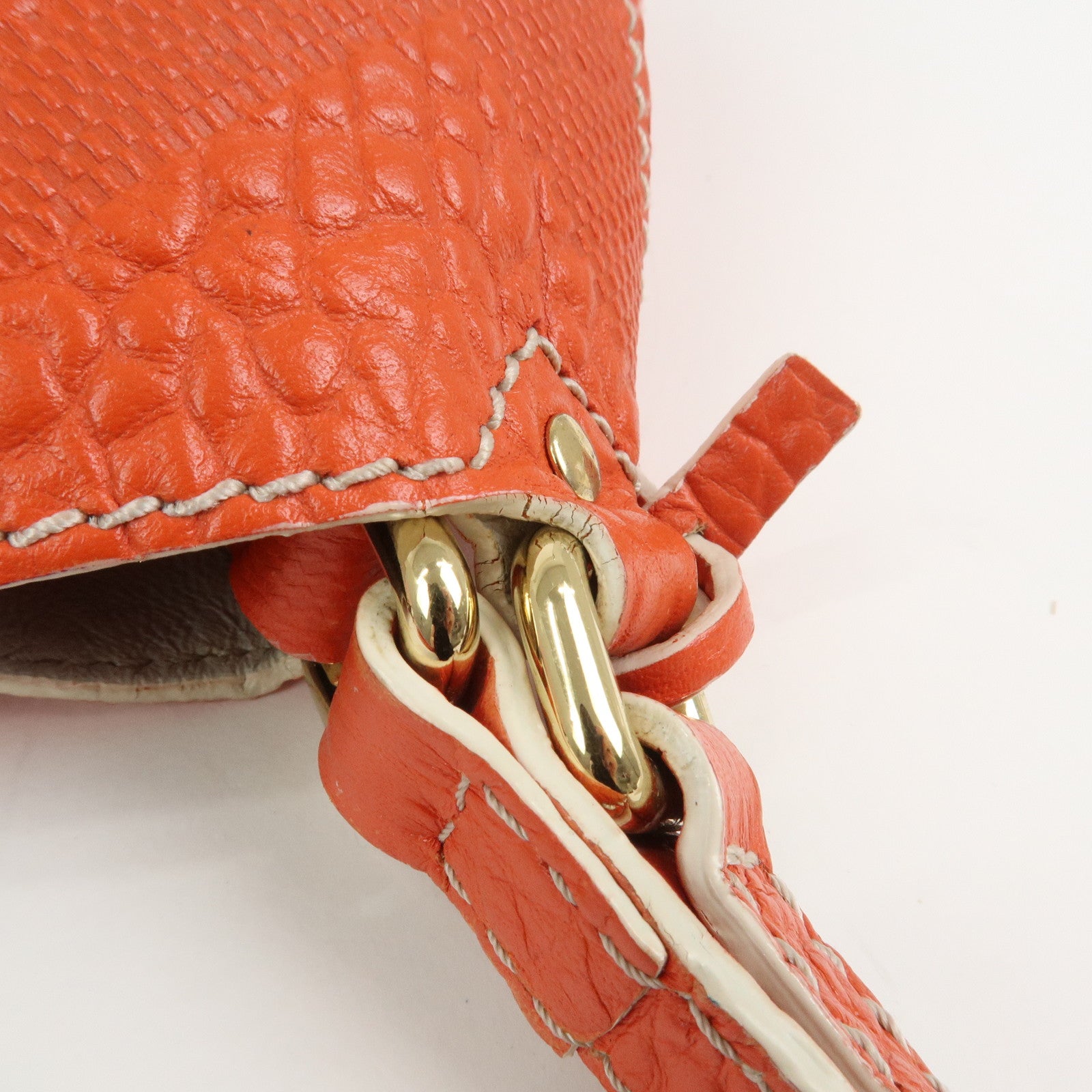 BURBERRY Logo Leather Shoulder Bag Hand Bag Orange