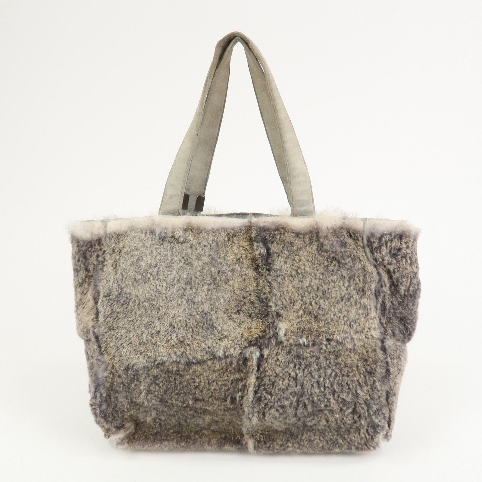 CHANEL COCO Mark Logo Fur Suede Hand Bag Grey