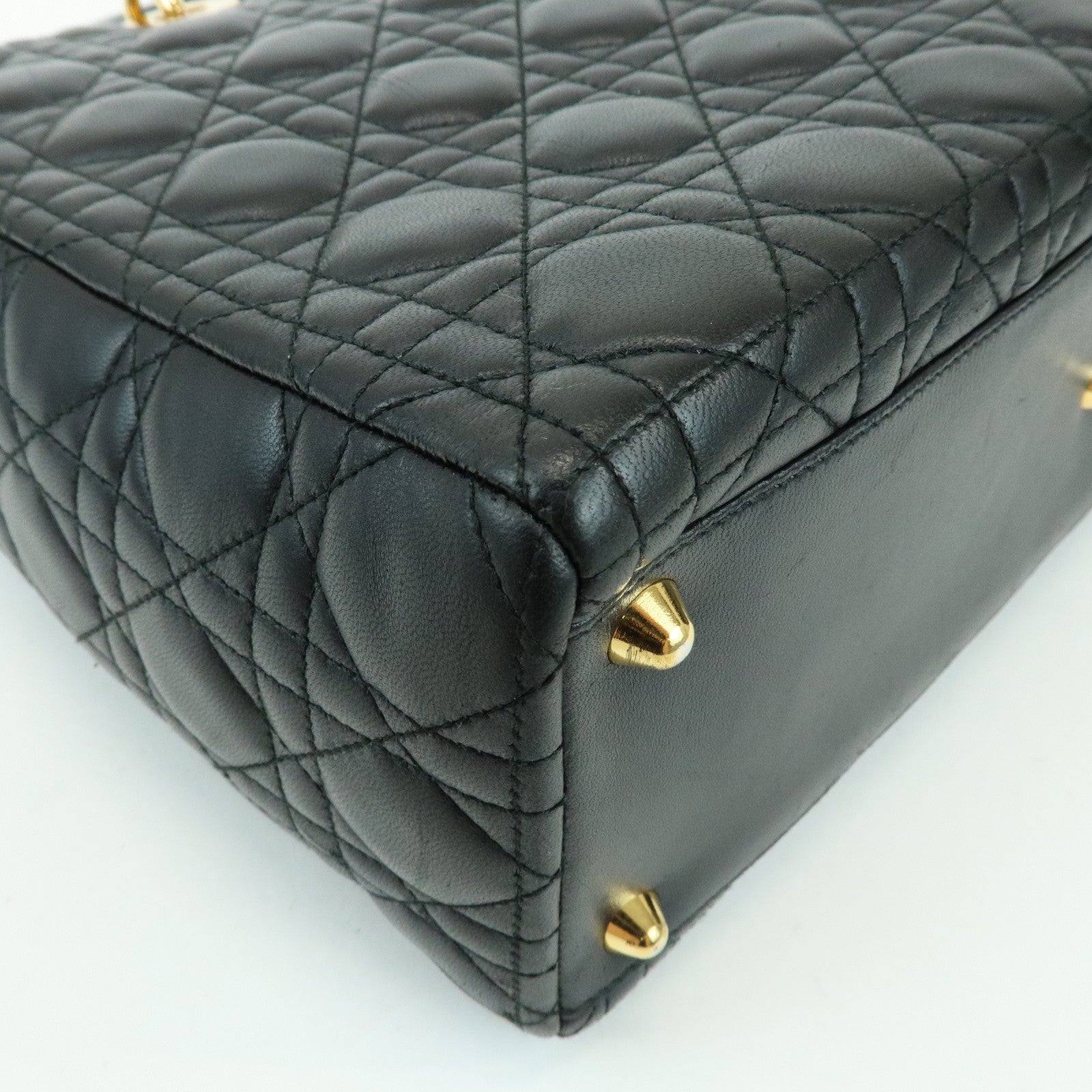 Christian Dior Cannage Lady Dior Leather Large Tote Hand Bag Black