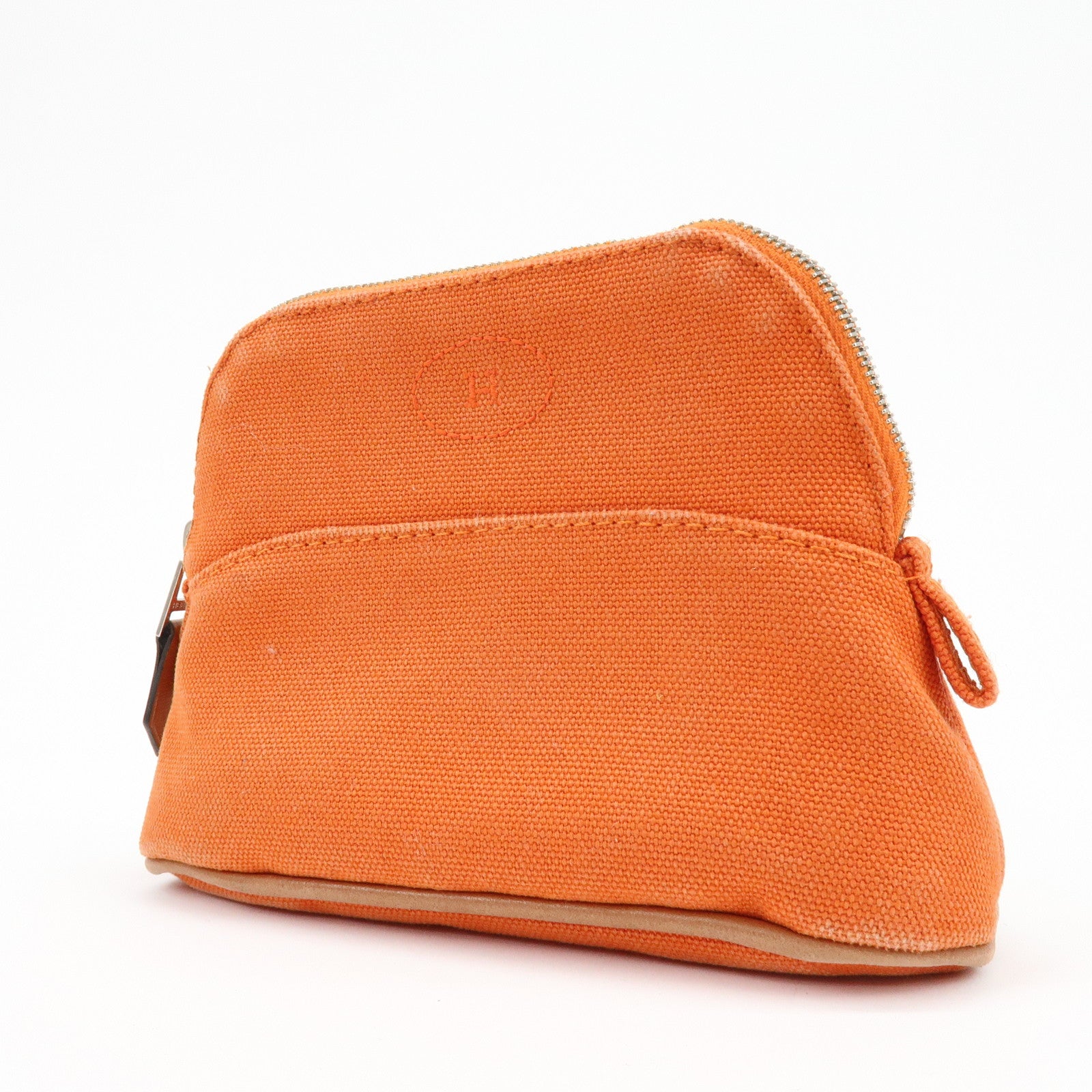 HERMES Bolide Mini Mini 16 Canvas Leather Cosmetic Pouch Orange