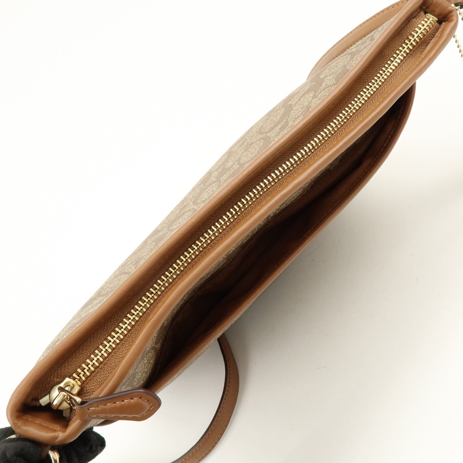 COACH Signature PVC Coated Canvas Leather Shoulder Bag Beige Brown