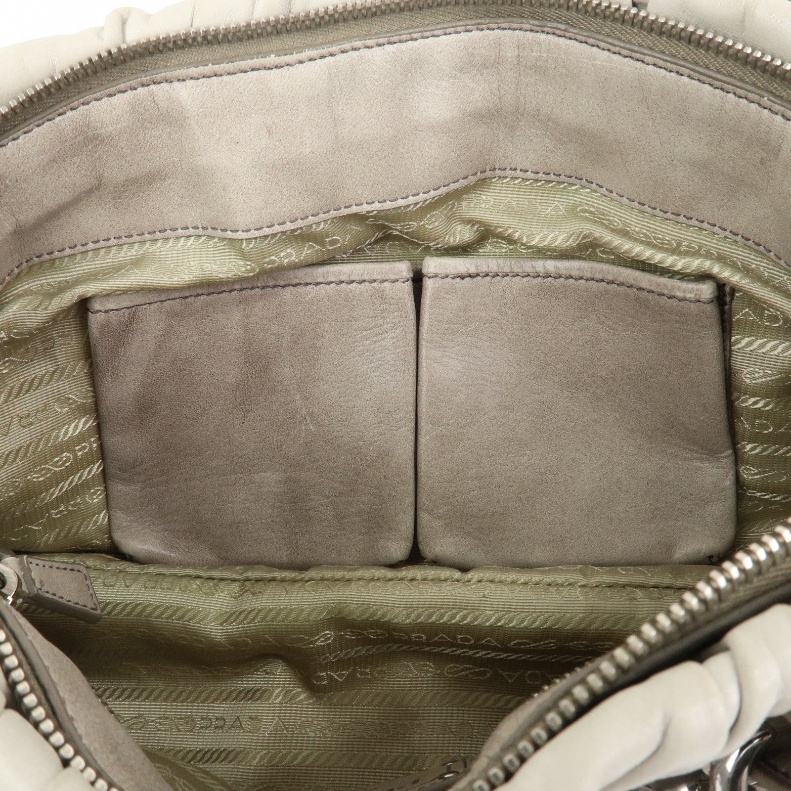 PRADA Leather Gathered 2Way Bag Hand Bag Shoulder Bag Gray BN1407