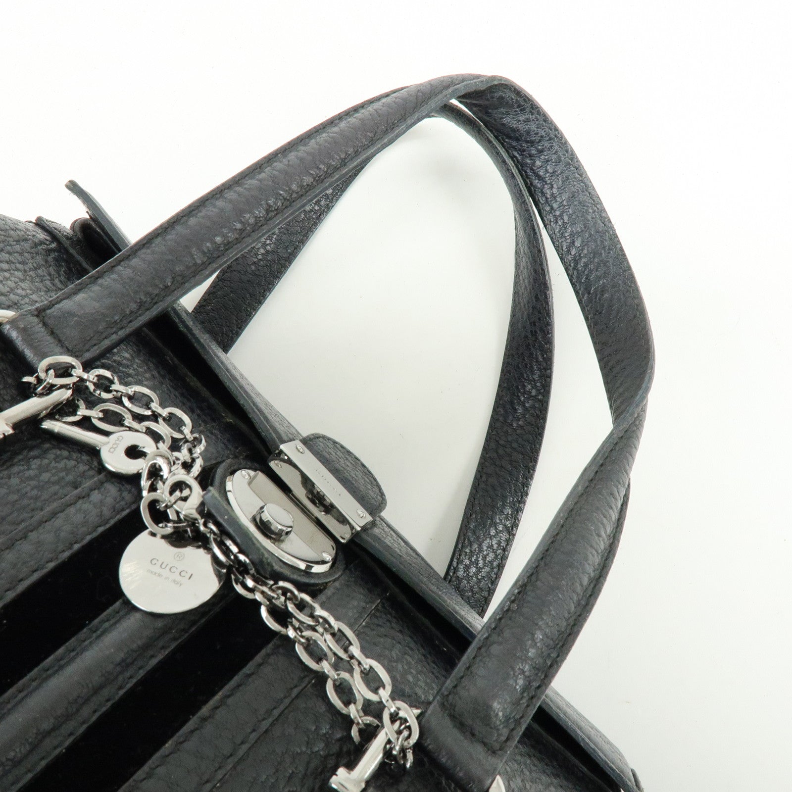 GUCCI Leather Velor Hand Bag Doctor's Bag Shoulder Bag Black 146002