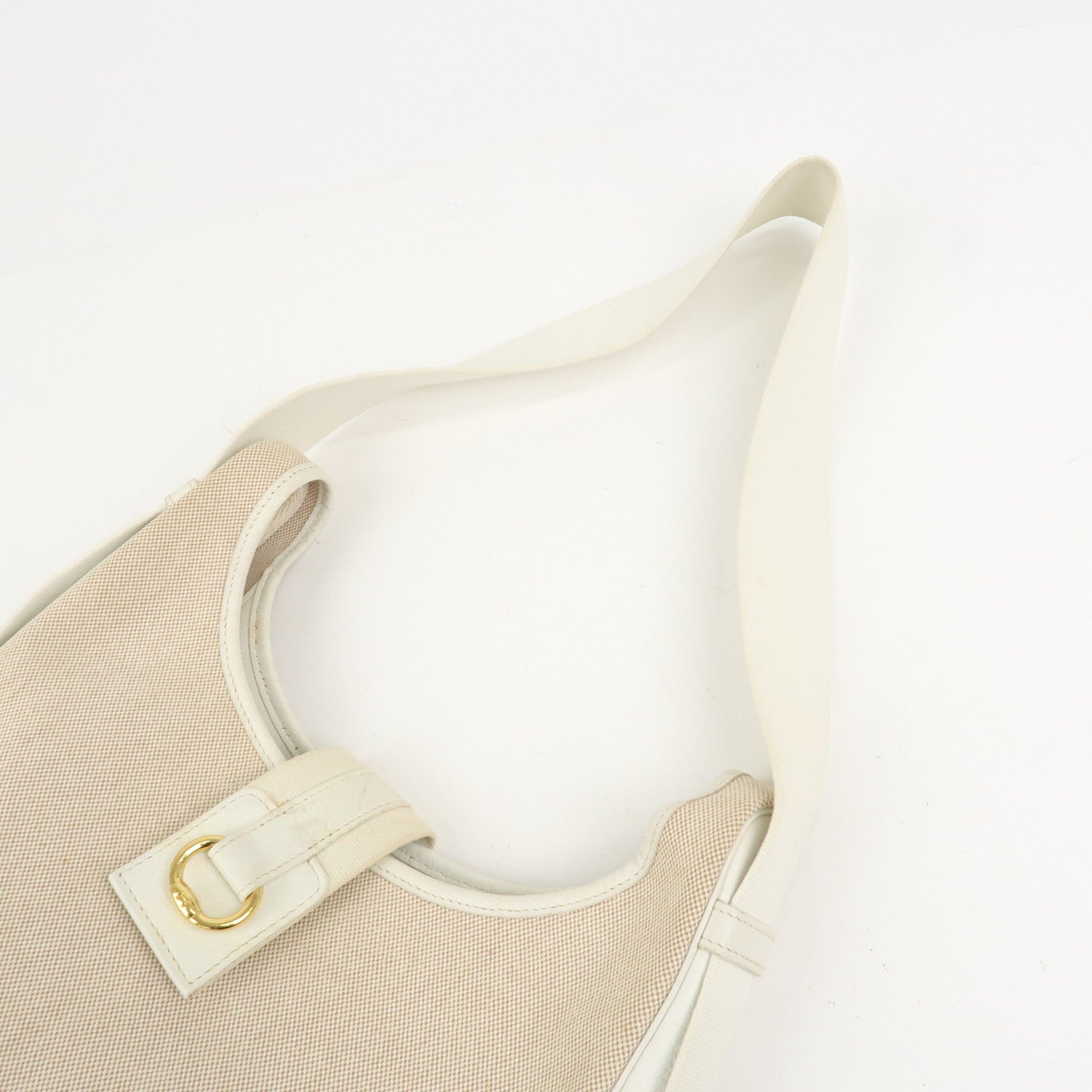 HERMES Saco Canvas Leather Shoulder Bag B Stamped Natural Gold HDW