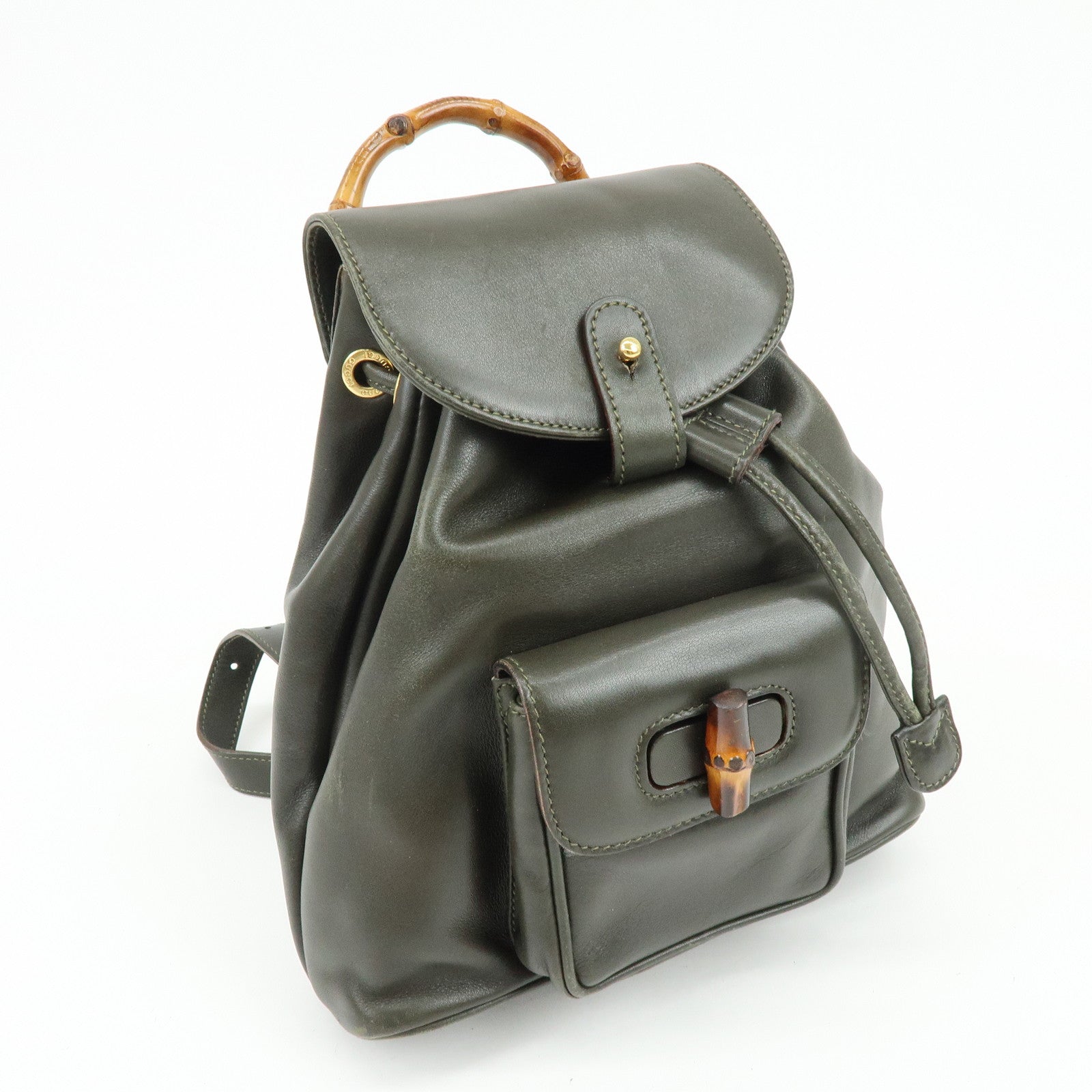 GUCCI Bamboo Leather Backpack Rucksack Khaki 003・1705・0030
