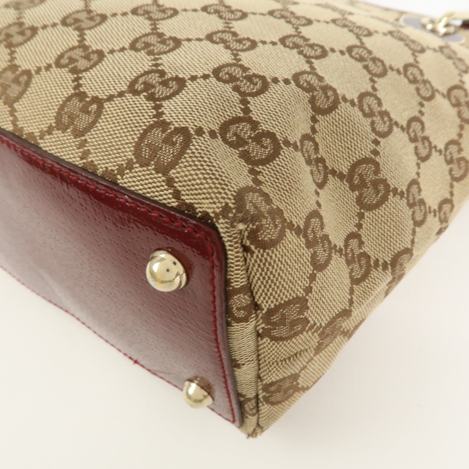 GUCCI GG Canvas Leather Tote Bag Hand Bag Brown Bordeaux 120840